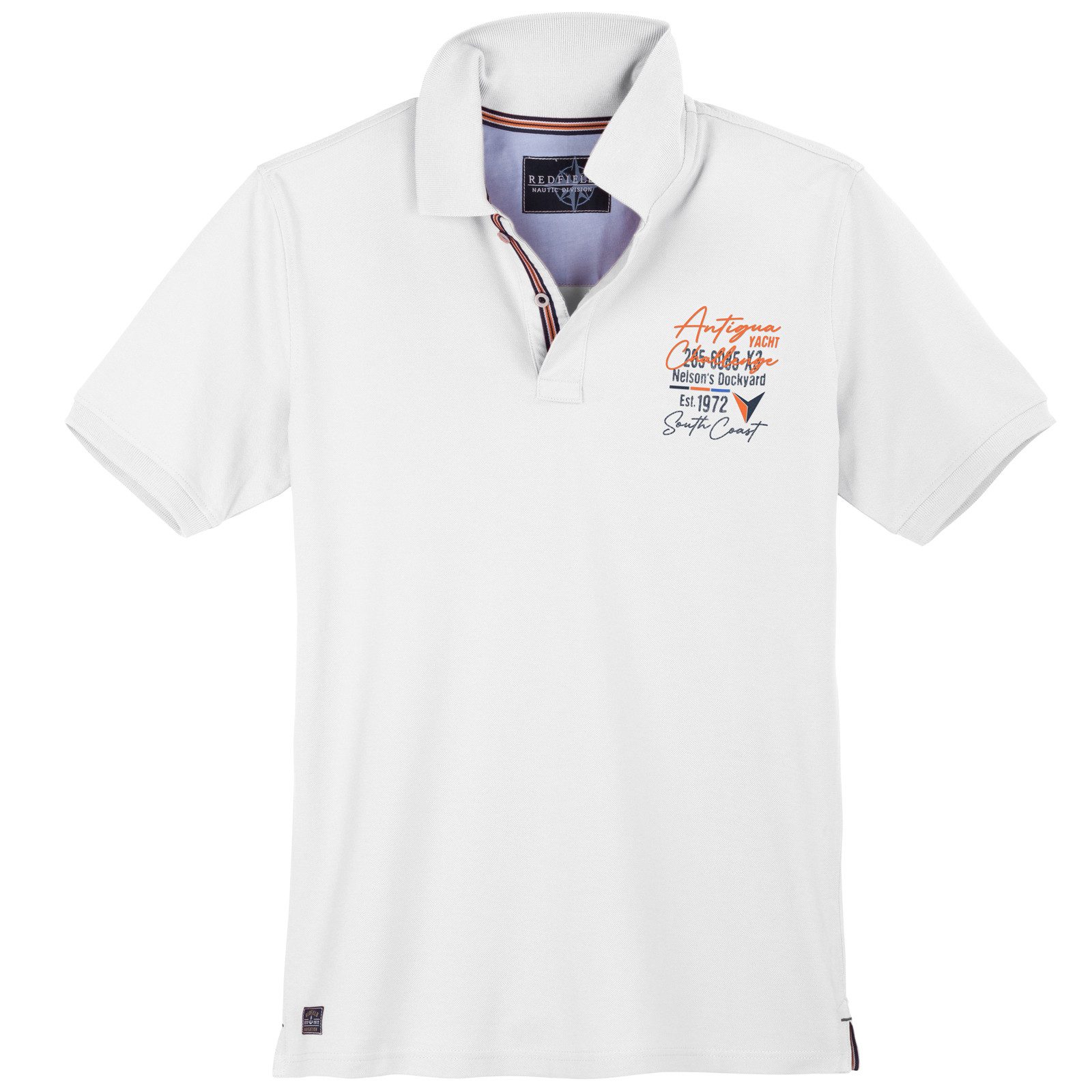 redfield Poloshirt Redfield Übergrößen Poloshirt maritim Brustprint weiß