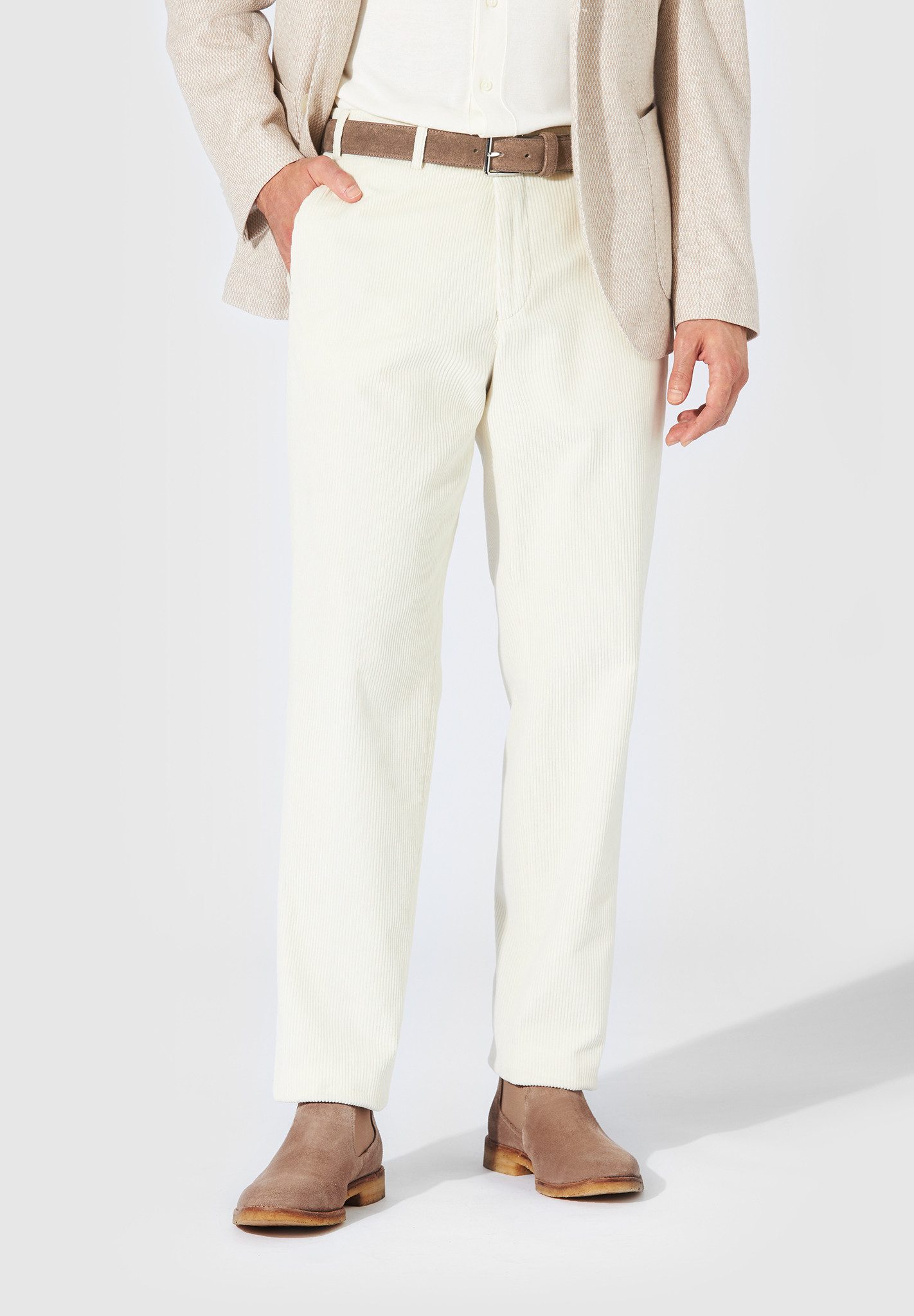 Hiltl Cordhose Parma I Cordhose Herren Regular Fit Genua Cord, gebrochenes weiss, 52 Premium Cordhose, Business Casual Hose für Alltag, Büro und Freizeit