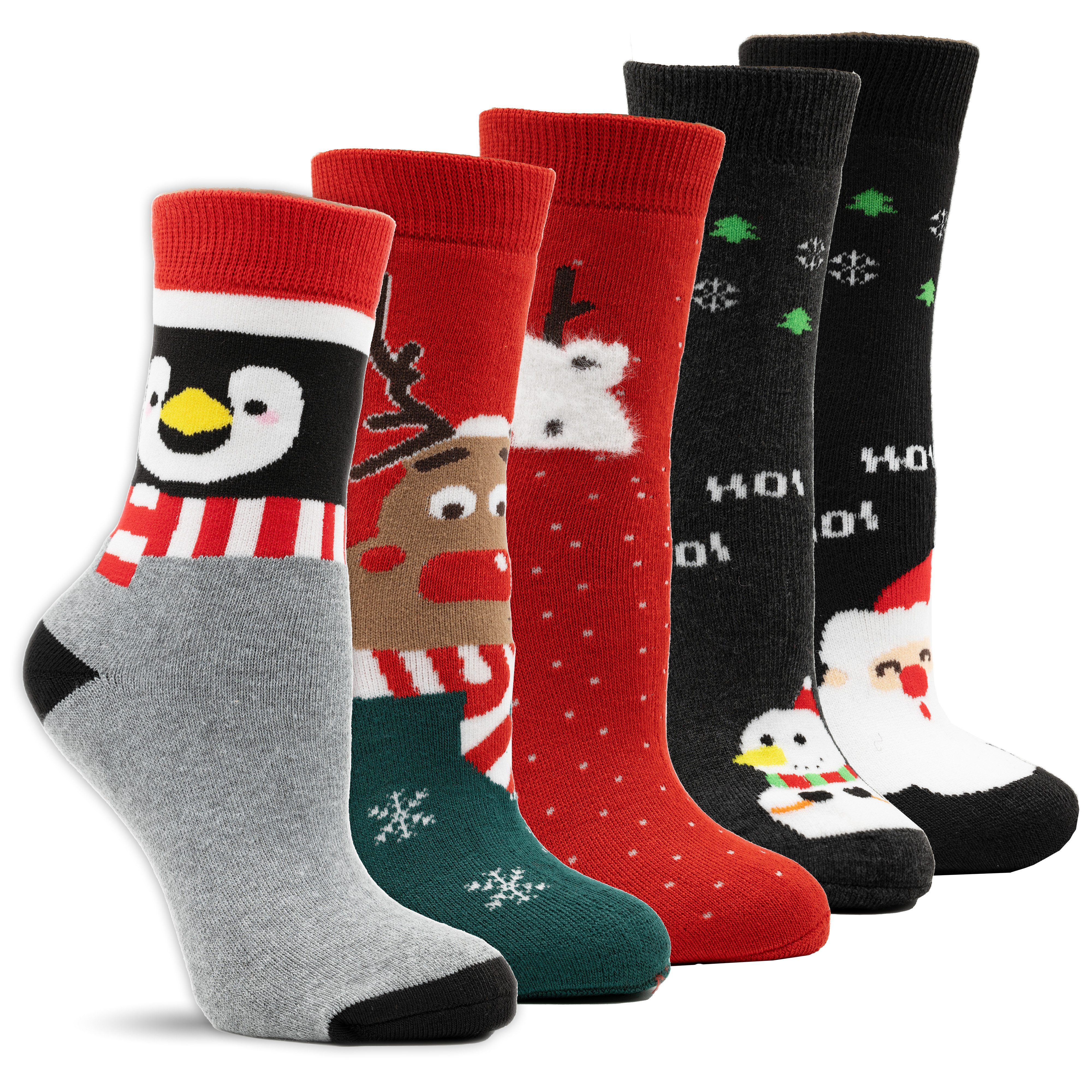Frostfighter Thermosocken Damen Weihnachtssocken (6-Paar) Vollfrottee Innenfutter, warme dicke gefütterte Socken
