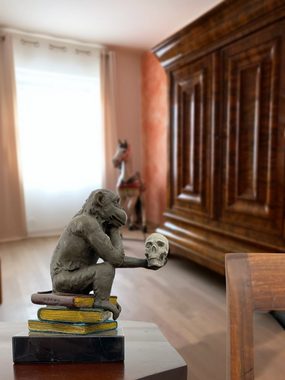 Aubaho Skulptur Bronzefigur Affe Darwin Philosophie Bücher Bronze Skulptur Antik-Stil