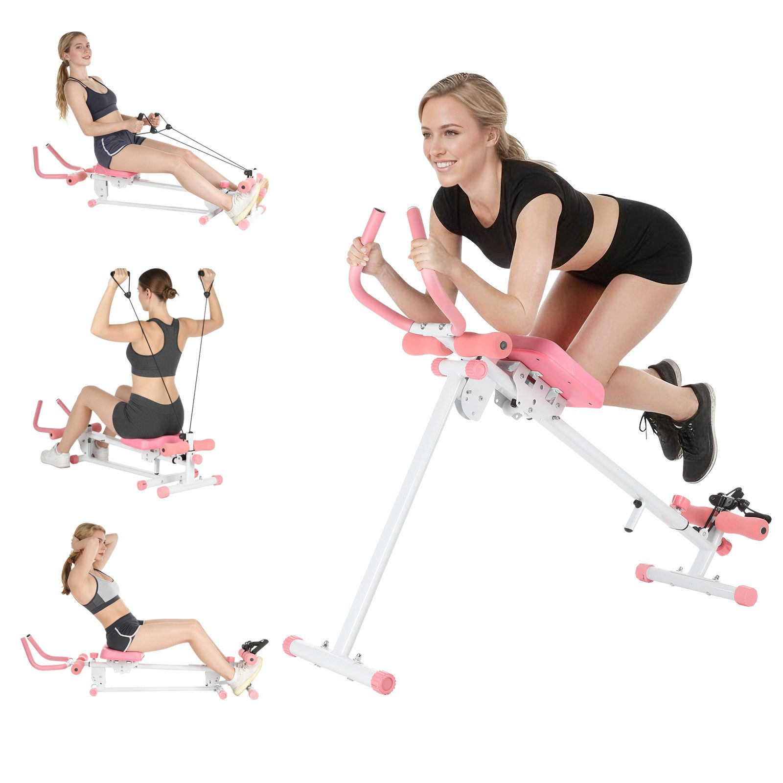 kehot Bauchtrainer Bauch- & Core-Trainer mit Ruderfunktion, 3 Neigungsstufen (7-fach Verstellbarer Basisrahmen, Stabil bis 120 kg, Leiser, Stahlrahmen mit Komfortpolster, ideal für Bauch, Rücken & Arme), Kompakte Bauweise, 2-fach Kopfstützen-Verstellung, Ergonomische Griffe