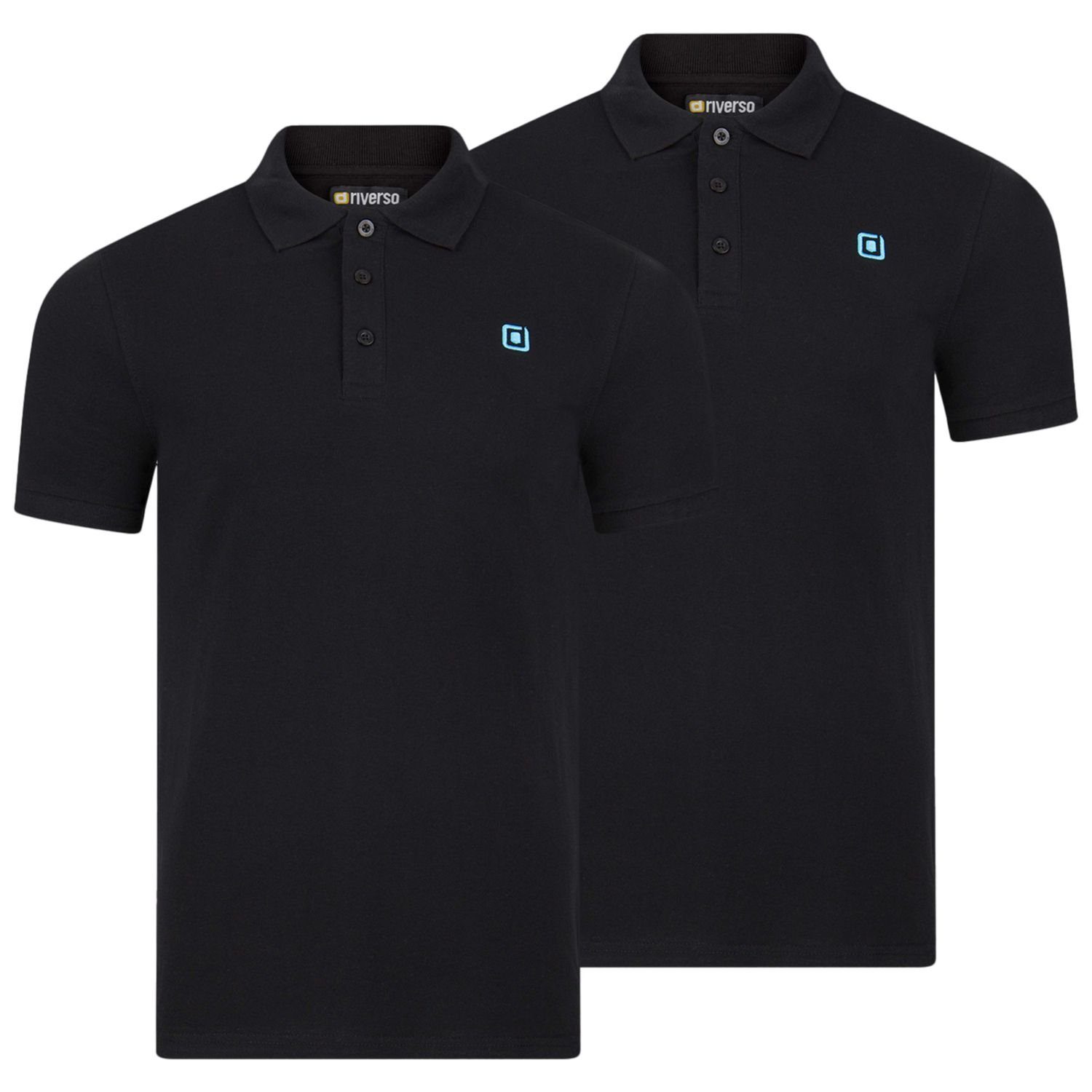 riverso Poloshirt Herren Polohemd RIVJohn Regular Fit (2-tlg) Basic Hemd aus 100% Baumwolle Black-Tropical Turquoise