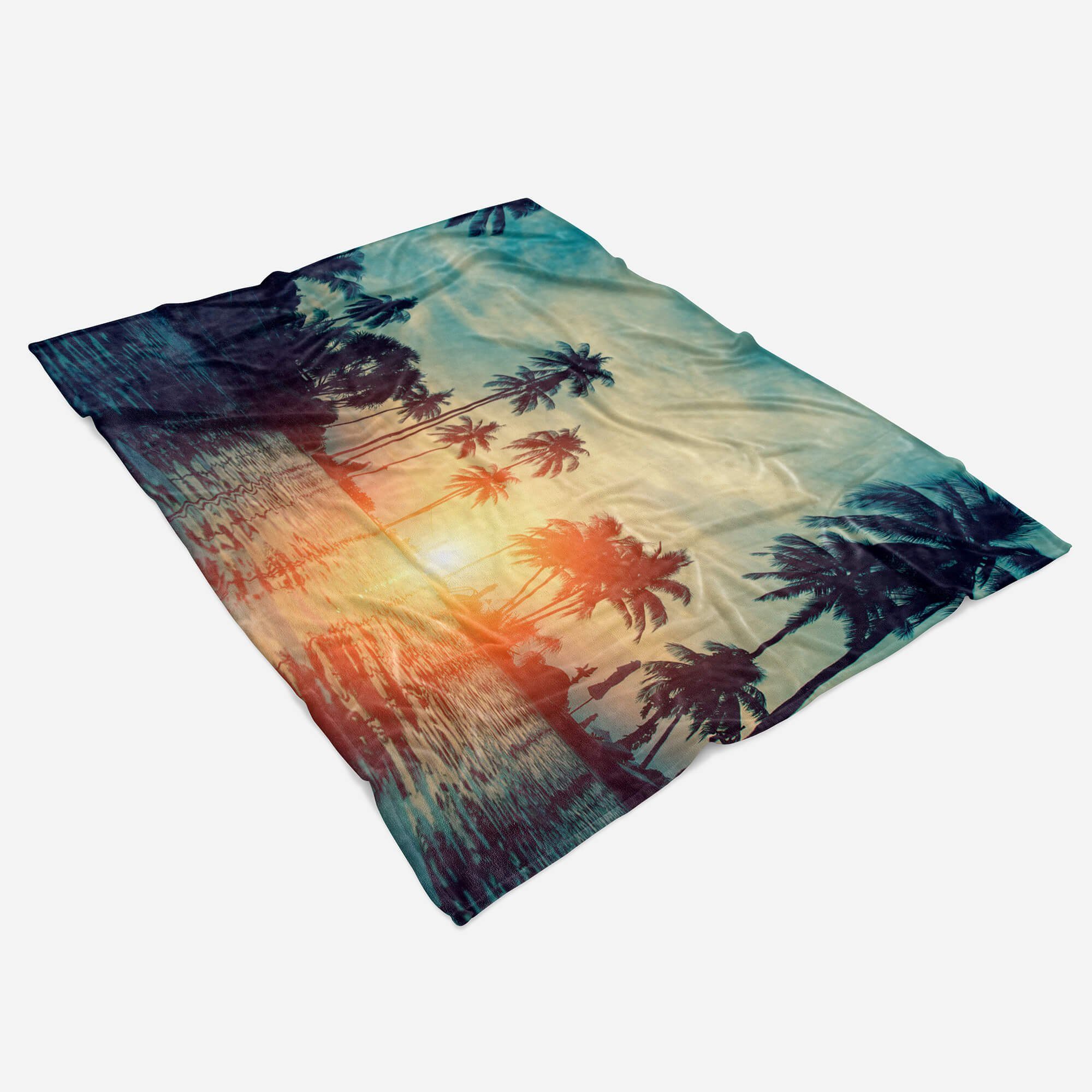Sinus Art Handtücher Handtuch Strandhandtuch Sonnenunter, Kuscheldecke mit Saunatuch Palmen Baumwolle-Polyester-Mix Fotomotiv Handtuch (1-St)