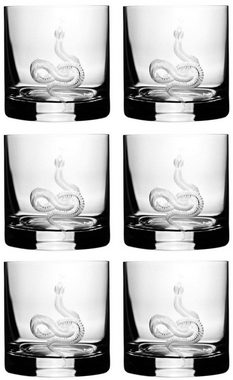 Casa Padrino Whiskyglas Luxus Whisky Glas 6er Set Schlange Ø 8 x H. 9 cm - Handgefertigte und handgravierte Whiskygläser - Hotel & Restaurant Accessoires - Luxus Qualität