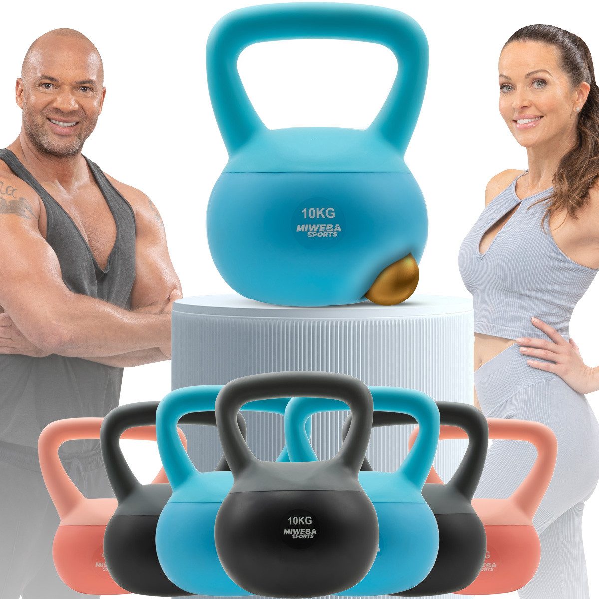 Miweba Sports Hantel Soft Kettlebell KB100 - verschiedene Varianten, (Anti-Rutsch-Griff - bodenschonend - Eisengranulat - Profi Fitness Schwunghantel - Indoor & Outdoor - Krafttraining - Workout - Ganzkörpertraining - Kugelgewicht - Kurzhantel - Kettle Bell - ergonomisch geformt, PVC-Kugelhantel, 4kg - 6kg - 8kg - 10kg, rosa / türkis / grau), Kugelhantel Sport Fitness Kraftraining Hantel Gewichte Workout