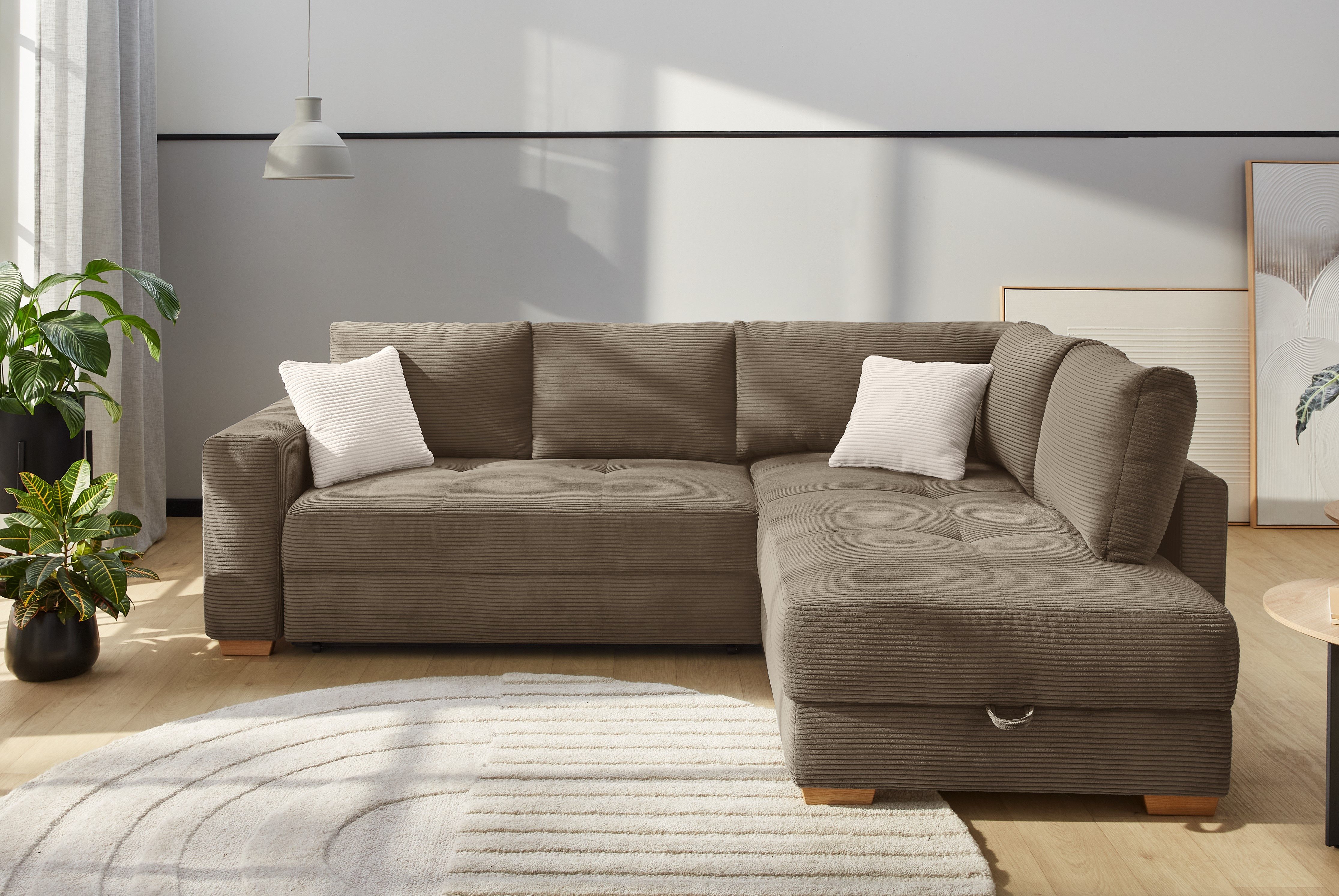 Jockenhöfer Gruppe Ecksofa Sunset L-Form, B: 257 cm, Liegefl. 160x223 cm Dauerschlafsofa, Tonnentaschen-Federkern, Kaltschaumtopper, Bettkasten & Zierkissen