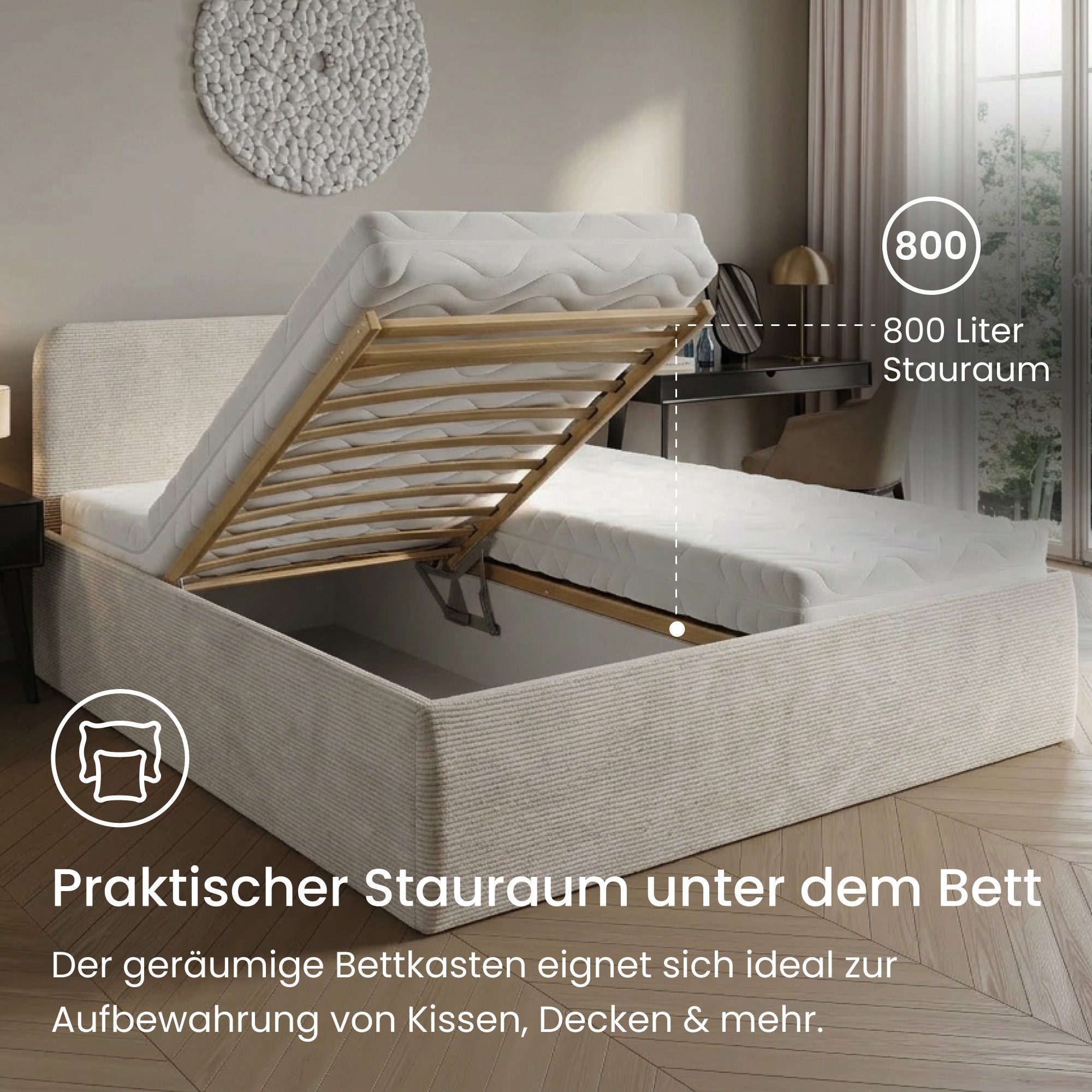 Home Collective Polsterbett Bett mit Stauraum, verstellbarem Lattenrost, viele Größen (Größen: 100x200 120x200 140x200 160x200 180x200 200x200, hochwertiger Kor – Bild 5 von 5