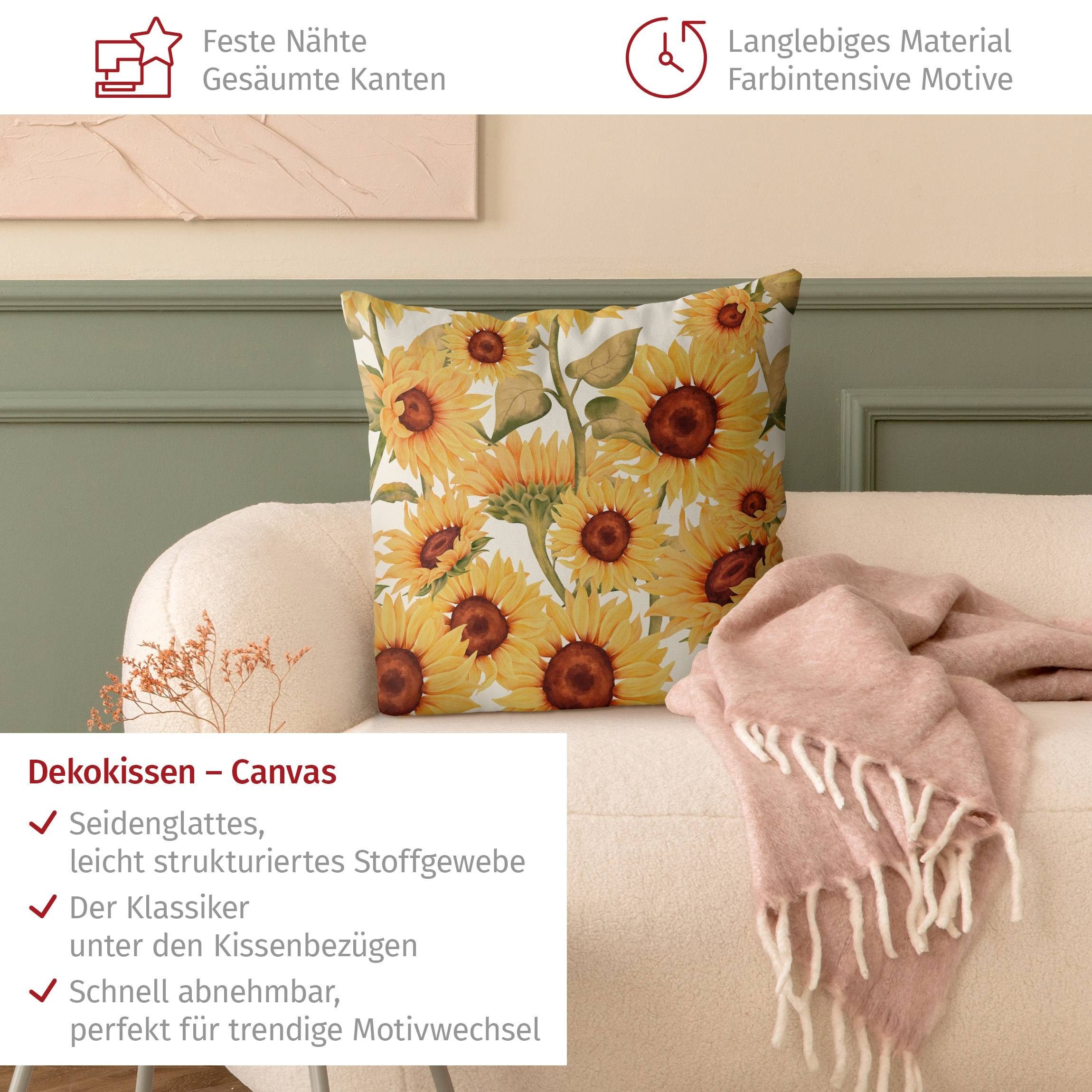 Bilderdepot24 Dekokissen drinnen Kissenhülle/ Sofakissen/ Zierkissen Kissenhülle gelb Blumen Il, Bezug Aquarell mit / ohne Füllung Zierkissen Outdoor Sofa Bett