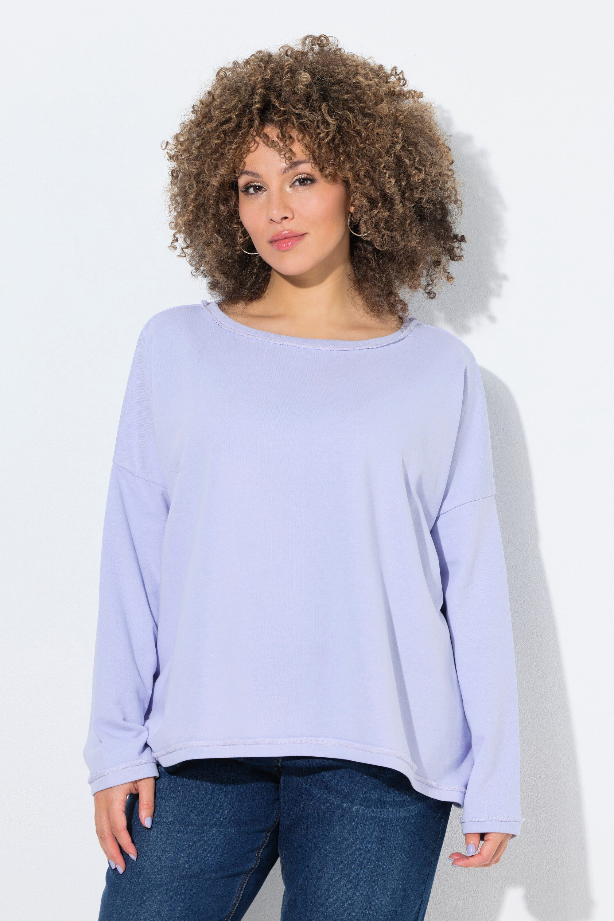Ulla Popken Sweatshirt Sweatshirt Rollkanten Oversized Rundhals Langarm
