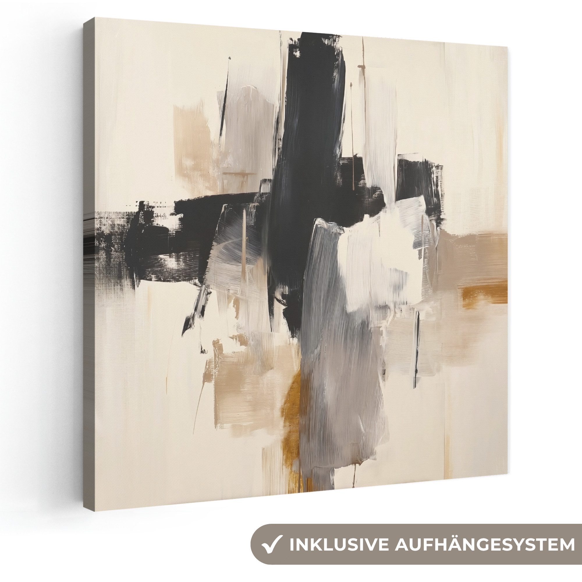 OneMillionCanvasses® Leinwandbild Pinselstriche - Grob - Abstrakt - Beige, Fotodruck (1 St), Wandbild, Deko Schlafzimmer Wohnzimmer Flur 20x20 cm