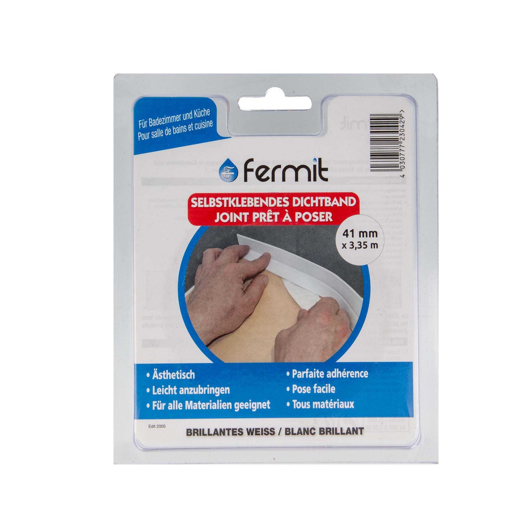 Fermit Wannenabdichtband Abdichtband Wanne Dusche Spüle, hochelastisch Länge 3,35 m
