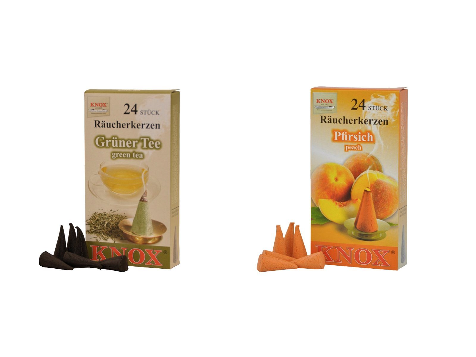 KNOX Duftkerze Räucherkerzen Teeset - Pfirsich Eistee -, mit fruchtigen Düfte - 24 Räucherkerzen pro Packung - Made in Germany