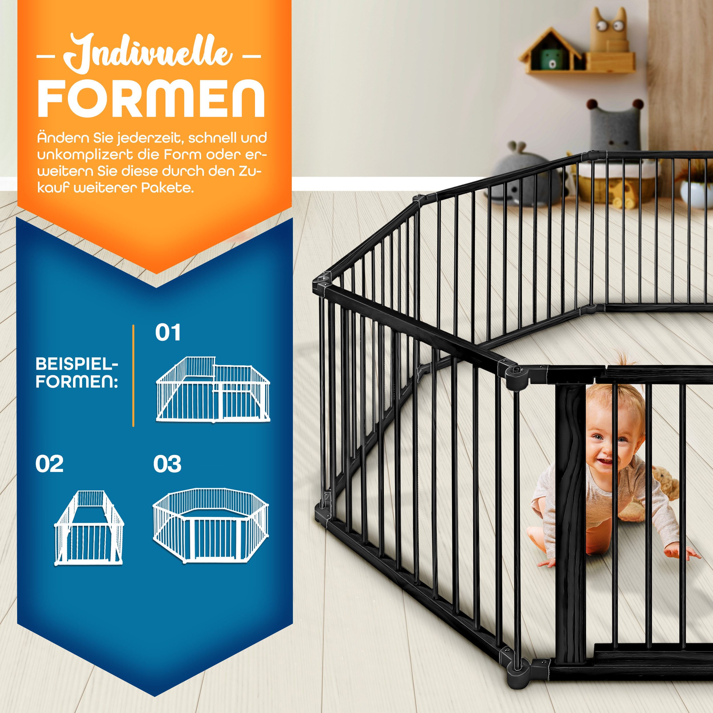 KIDUKU Laufgitter 7,2 Meter Laufstall XXL klappbar inkl. Tür, bestehend aus günstig online kaufen