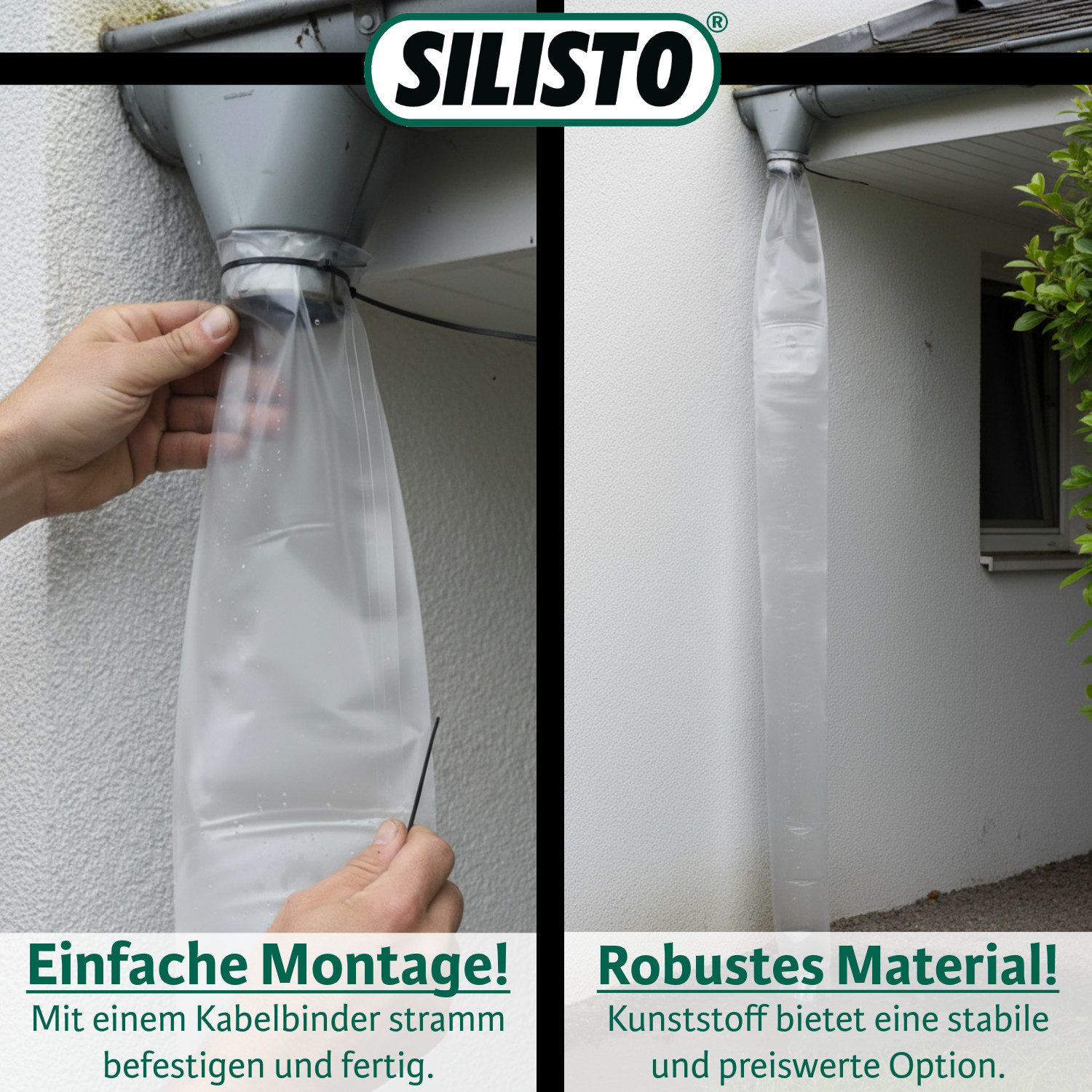 Silisto Regenfallrohr Fallrohrprovisorium 50m für Ablaufrohre bis Ø 125 mm, (1-tlg), Universeller Einsatz für Ablaufrohre, Fallrohr Schlauch – Bild 2 von 5
