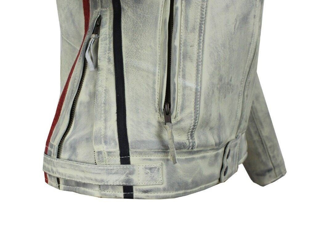 Alpha Speeds Bikerjacke Damen Leder Jacke Biker Freizeit Highway Jacke Weiß aus weichem Lammleder, mit Protektoren & Kapuze – Bild 5 von 5