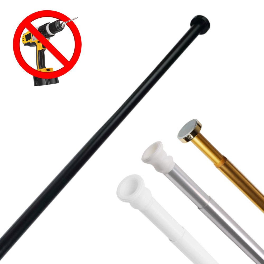 Sanilo Duschvorhangstange 90 - 160 cm oder 120 - 220 cm in schwarz, gold, weiß, chrom, Ø 28 mm, ausziehbar, Klemmstange, geklemmt, Aluminium, einfache Montage ohne Bohren, für Duschvorhang, bis zu 10 Kg belastbar
