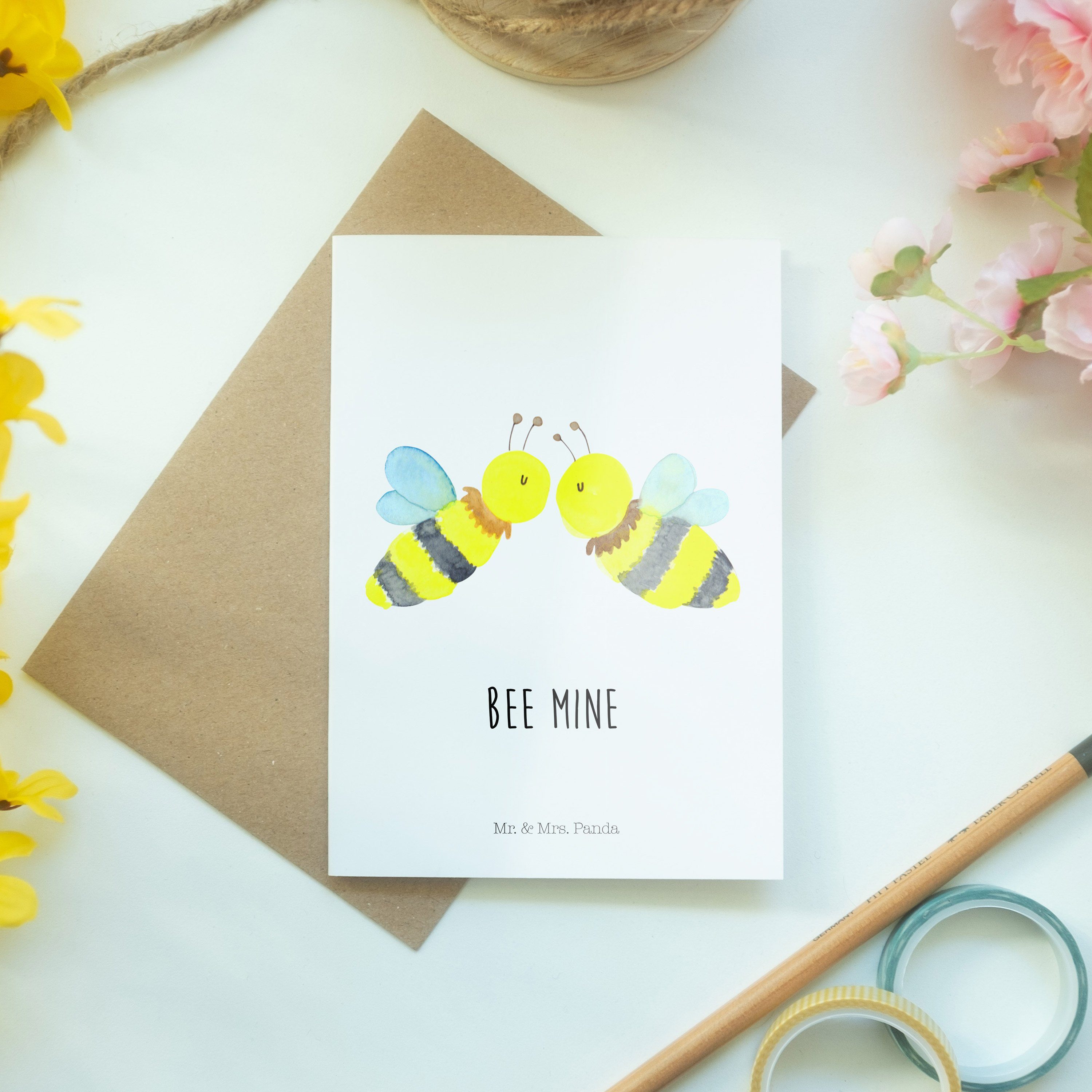 Karte, Liebe Mr. Klappk - Biene Wespe, - & Grußkarte Geburtstagskarte, Mrs. Panda Geschenk, Weiß