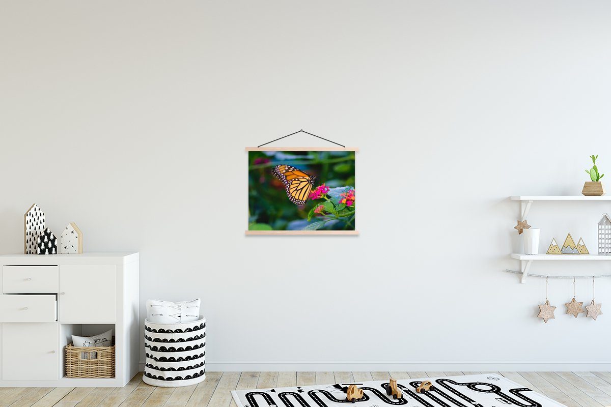 MuchoWow Poster Schmetterlinge - Blume - Natur, (1 St), Posterleiste, Textilposter für Wohnzimmer, Bilderleiste, Magnetisch