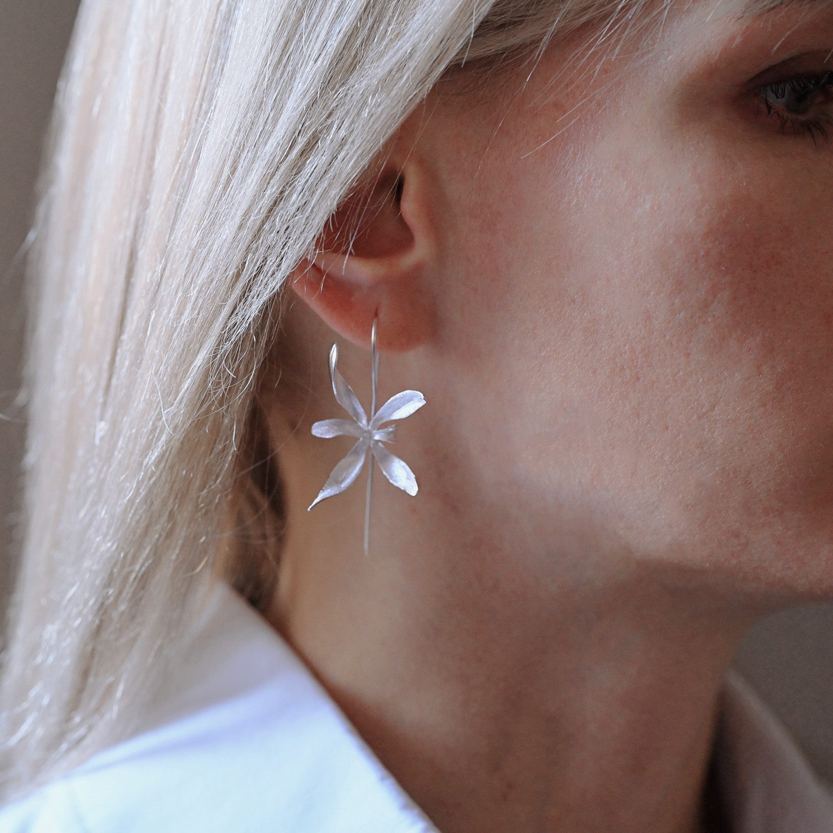 Runde Perlé Paar Ohrhänger handgefertigte Wilde Orchidee, 925 Sterling Silb günstig online kaufen
