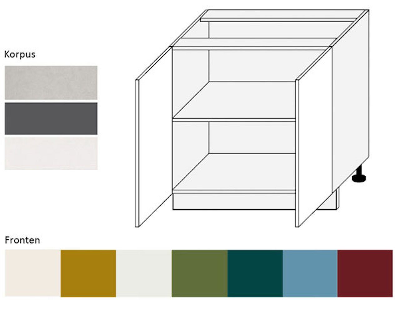 Feldmann-Wohnen Unterschrank Rimini (2-türig (Holztür), 1 Einlegeboden, 1-St., moderne Optik, MDF Kasetten-Fronten, Soft-Close) 80x50x82cm Farbe wählbar