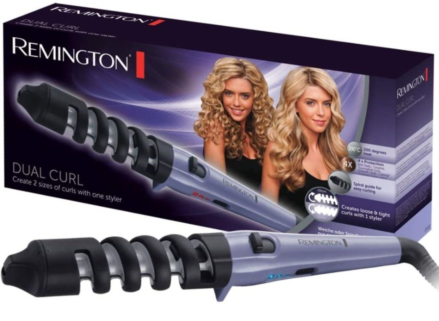 Remington Lockenstab Dual Curl 2in1 Lockenstab CI63EI Locken-Styler, 30 Sekunden Aufheizzeit, LED-Bereitschaftsanzeige, Kabeldrehgelenk, 3 Temperatureinstellungen (160, 180, 200 ºC), exklusive anti-statische Keramik- Turmalin-Beschichtung