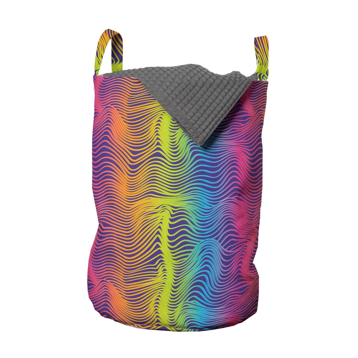Abakuhaus Wäschesäckchen Wäschekorb mit Griffen Kordelzugverschluss für Waschsalons, Bunt Moderne Regenbogen-Töne Waves