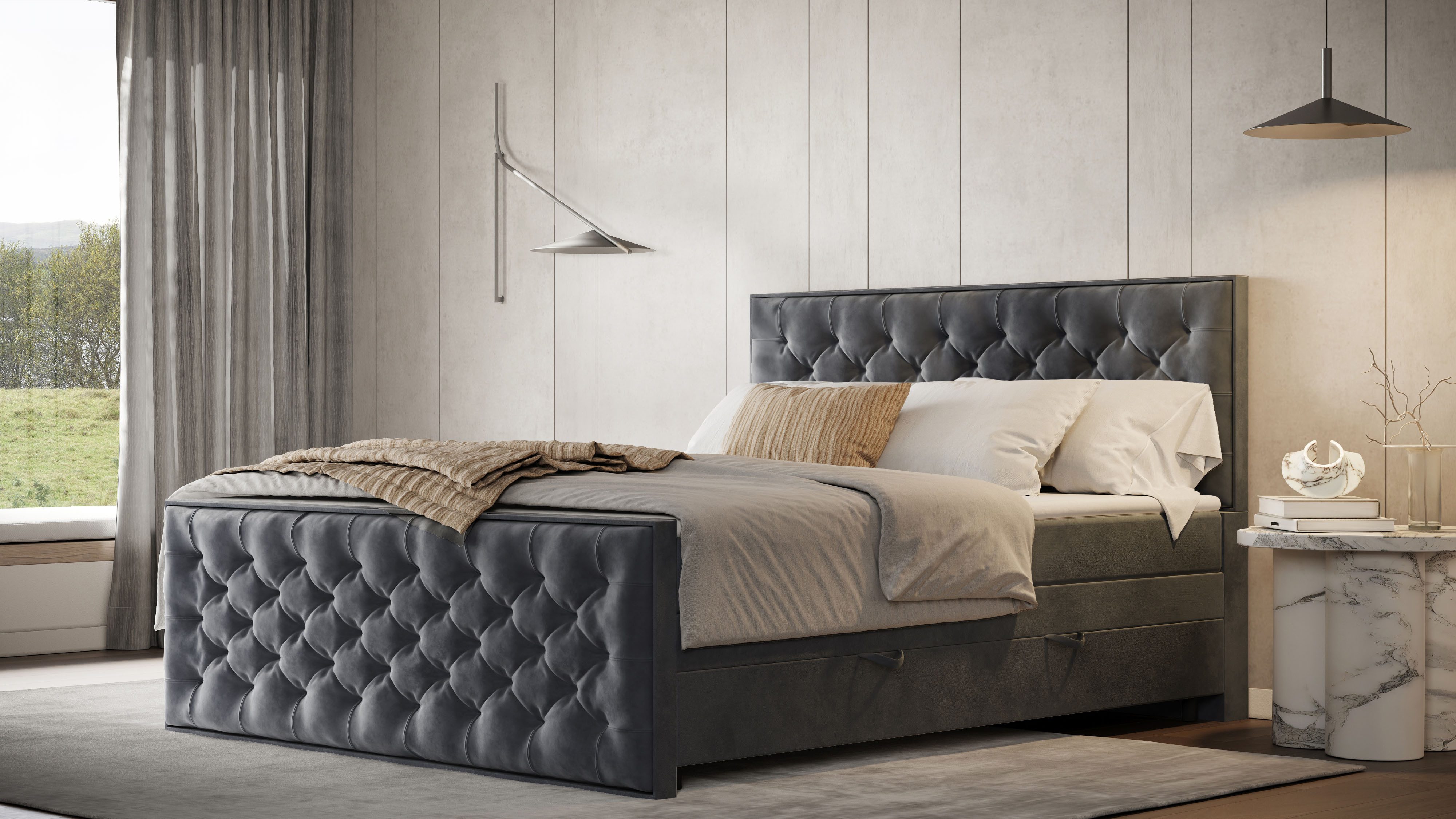 Boxspringbett Lanciano Max inkl. zwei Bettkästen und Kaltschaum Topper