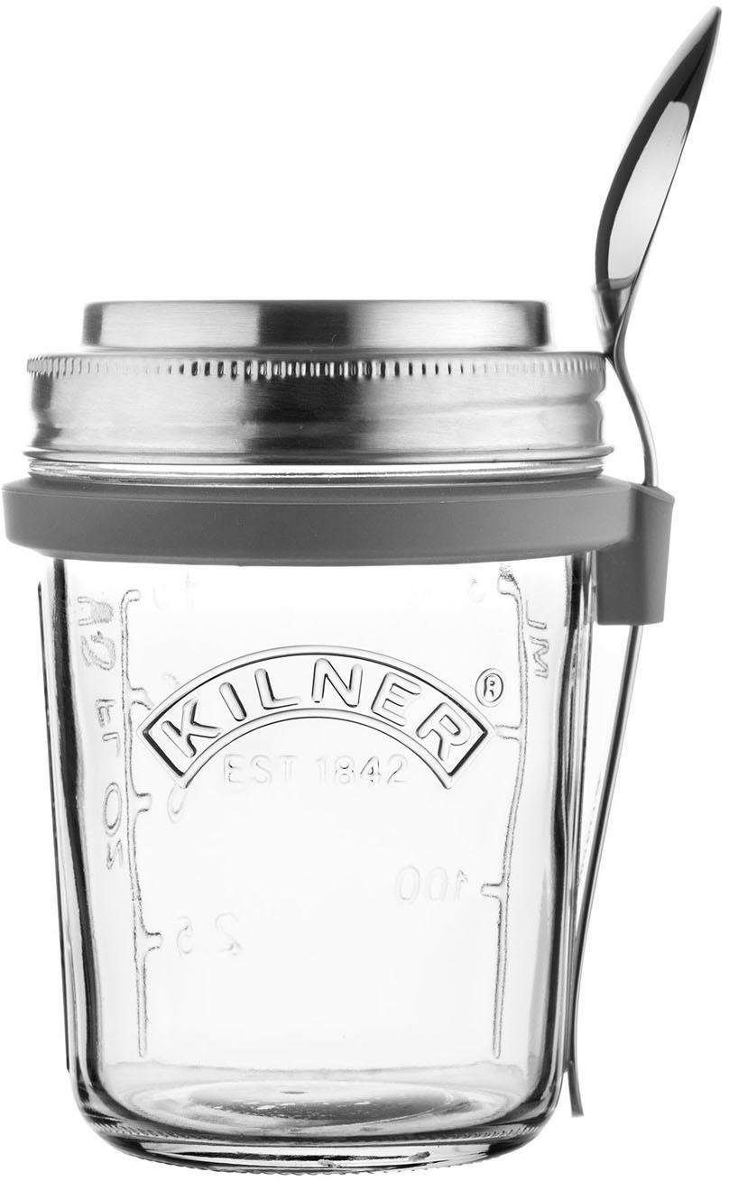 KILNER Vorratsglas, Edelstahl, Glas, (1-tlg), für Jogurth, Quark, inkl. Edelstahllöffel, 350 ml