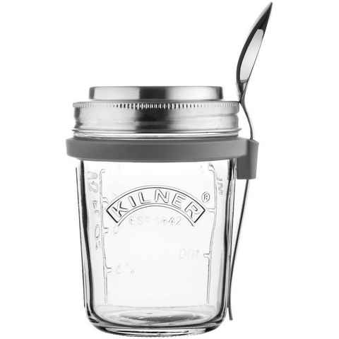 KILNER Vorratsglas, Edelstahl, Glas, (1-tlg), für Jogurth, Quark, inkl. Edelstahllöffel, 350 ml