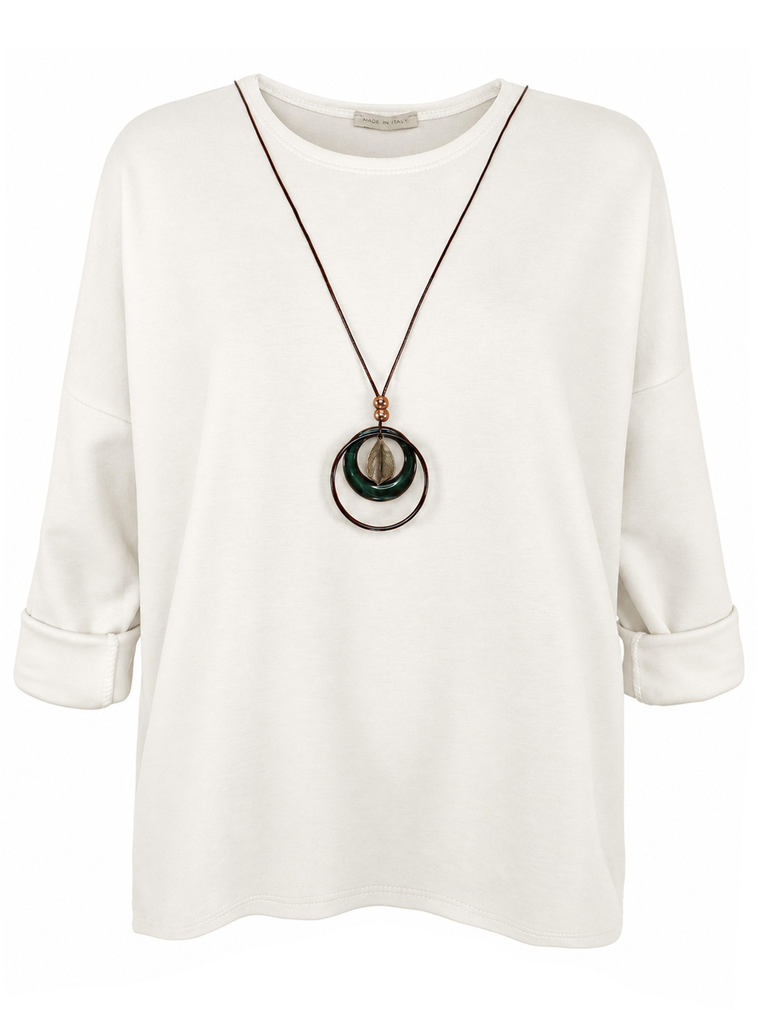 dy_mode Longshirt Damen Longshirt Oversize Weites Tunika Shirt Oberteil Übergangszeit in Unifarbe, mit passende Kette