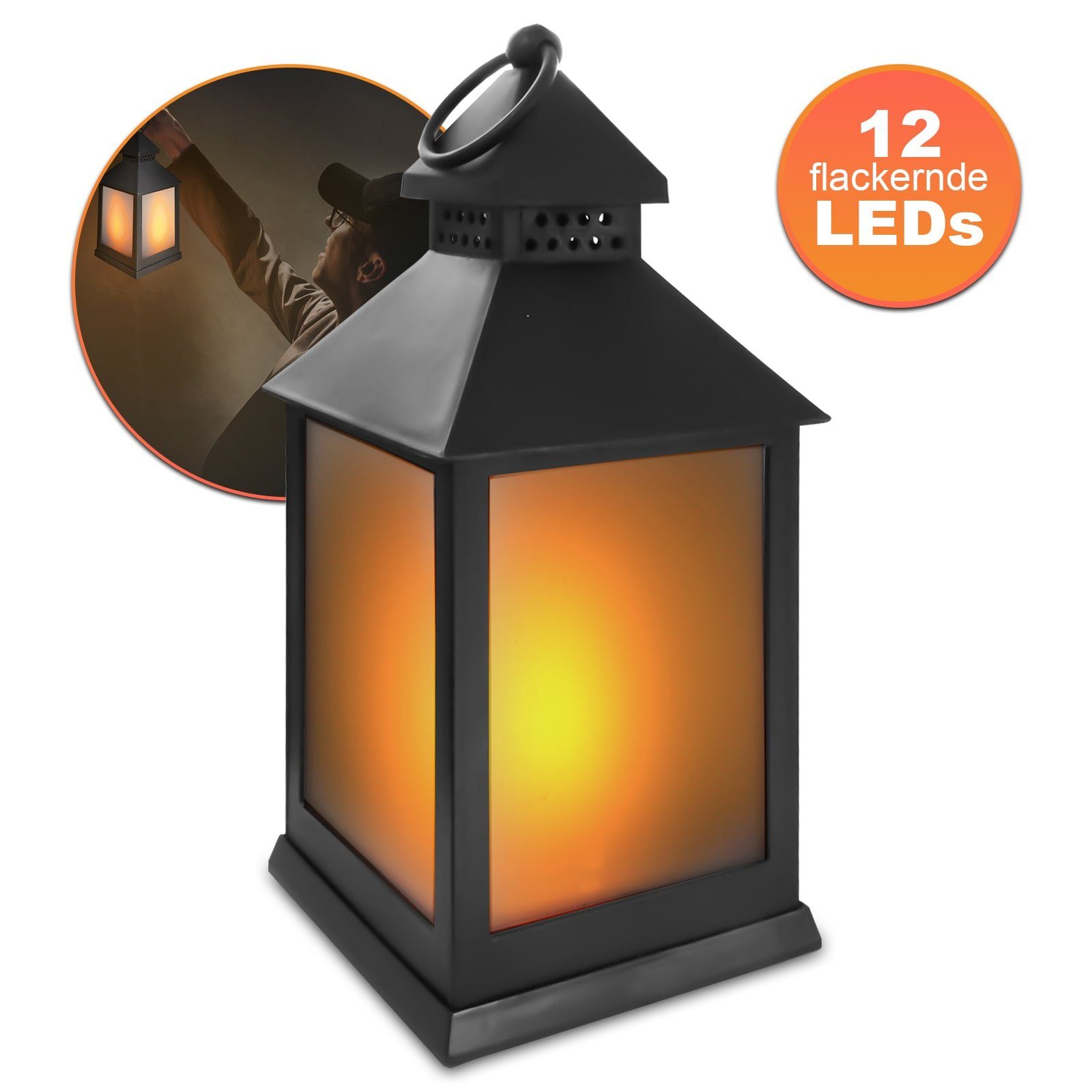 EAXUS LED Laterne Sturmlaterne mit Flammeneffekt Kerze - Wohnzimmer & Garten, Täuschend echter Flackereffekt, LED fest integriert, Warmweiß, Flackerndes Windlicht mit Milchglas-Optik