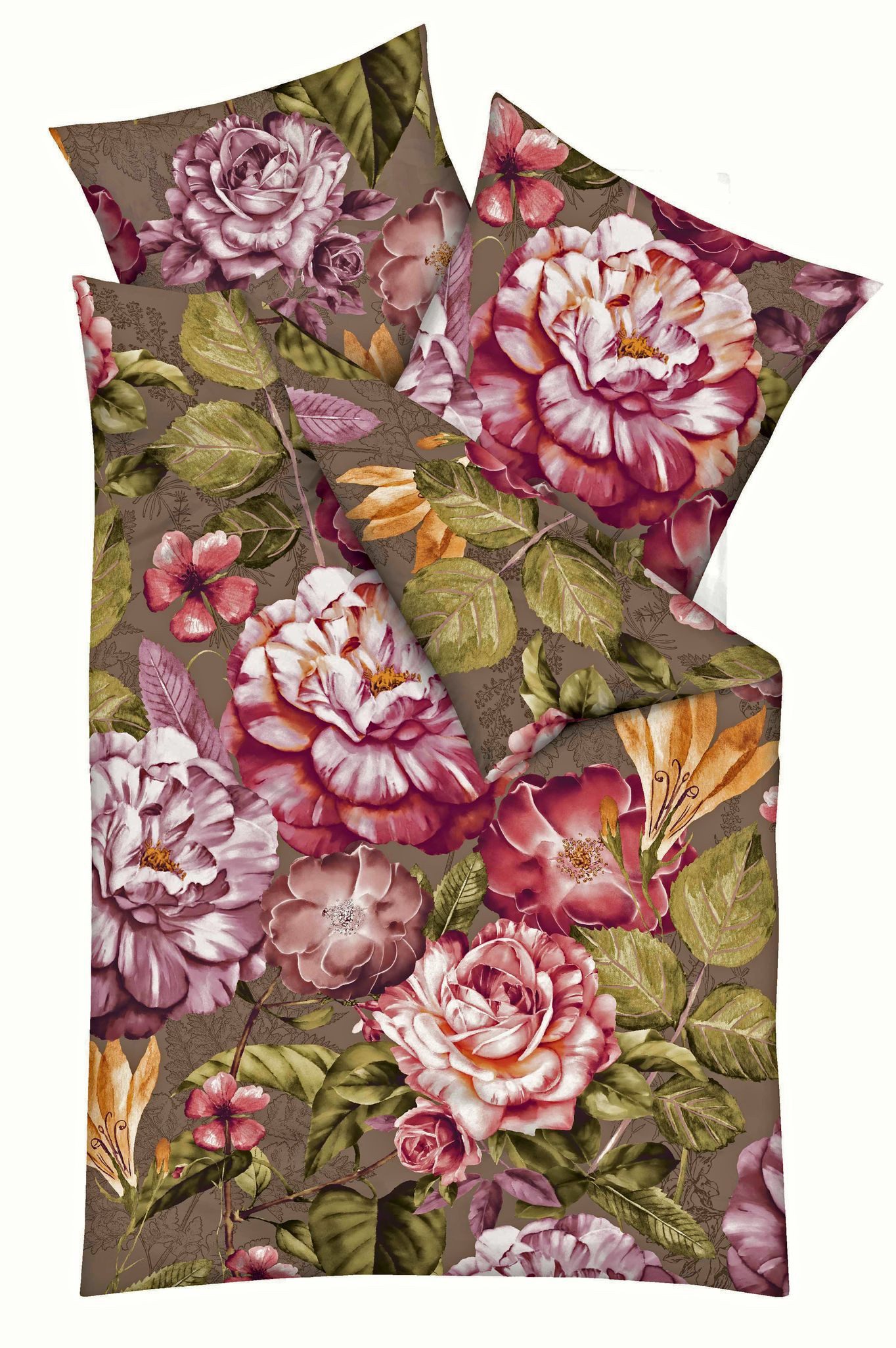 JACK Bettwäsche 135x200cm Serena Anthrazit Oliv Rosen Blumen, Biber, 2 teil günstig online kaufen