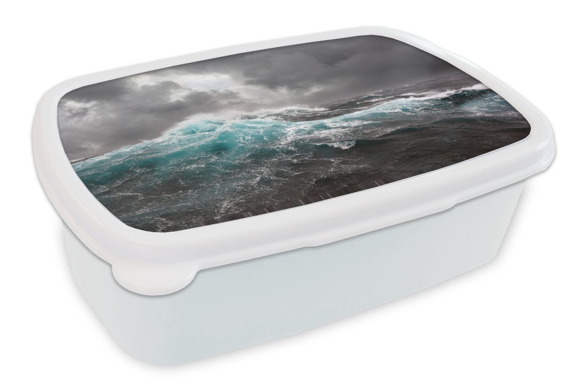MuchoWow Lunchbox Ozean - Sturm - Welle, Kunststoff, (2-tlg), Brotbox für Kinder und Erwachsene, Brotdose, für Jungs und Mädchen weiß
