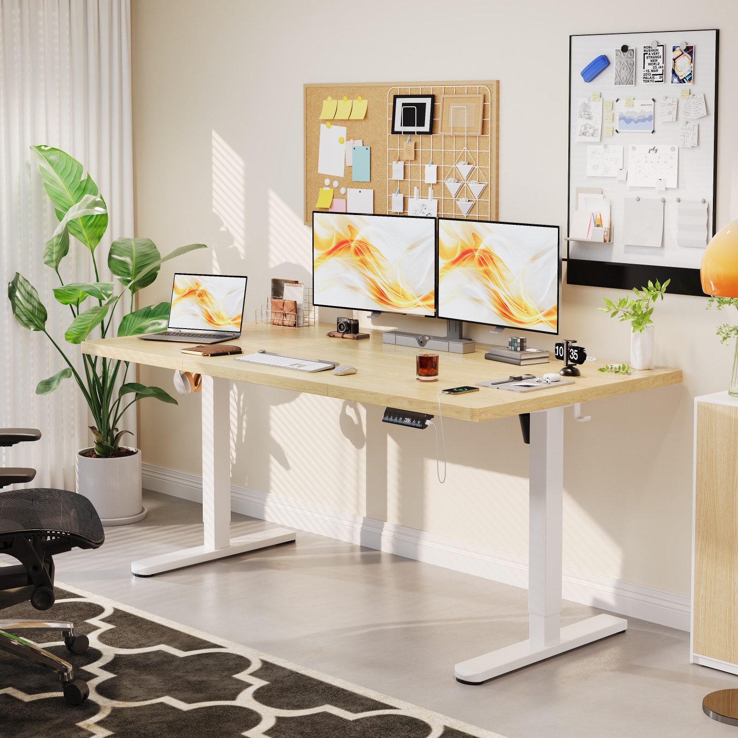 HOMALL Schreibtisch Höhenverstellbarer Elektrisch Schreibtisch, Vierteilige Tischplatte (GroBe MaBe: 140 x 70 cm, 160/180 x 80 cm mit USB-Ladeanschluss, in 3 Stufen hoherverstellbar)