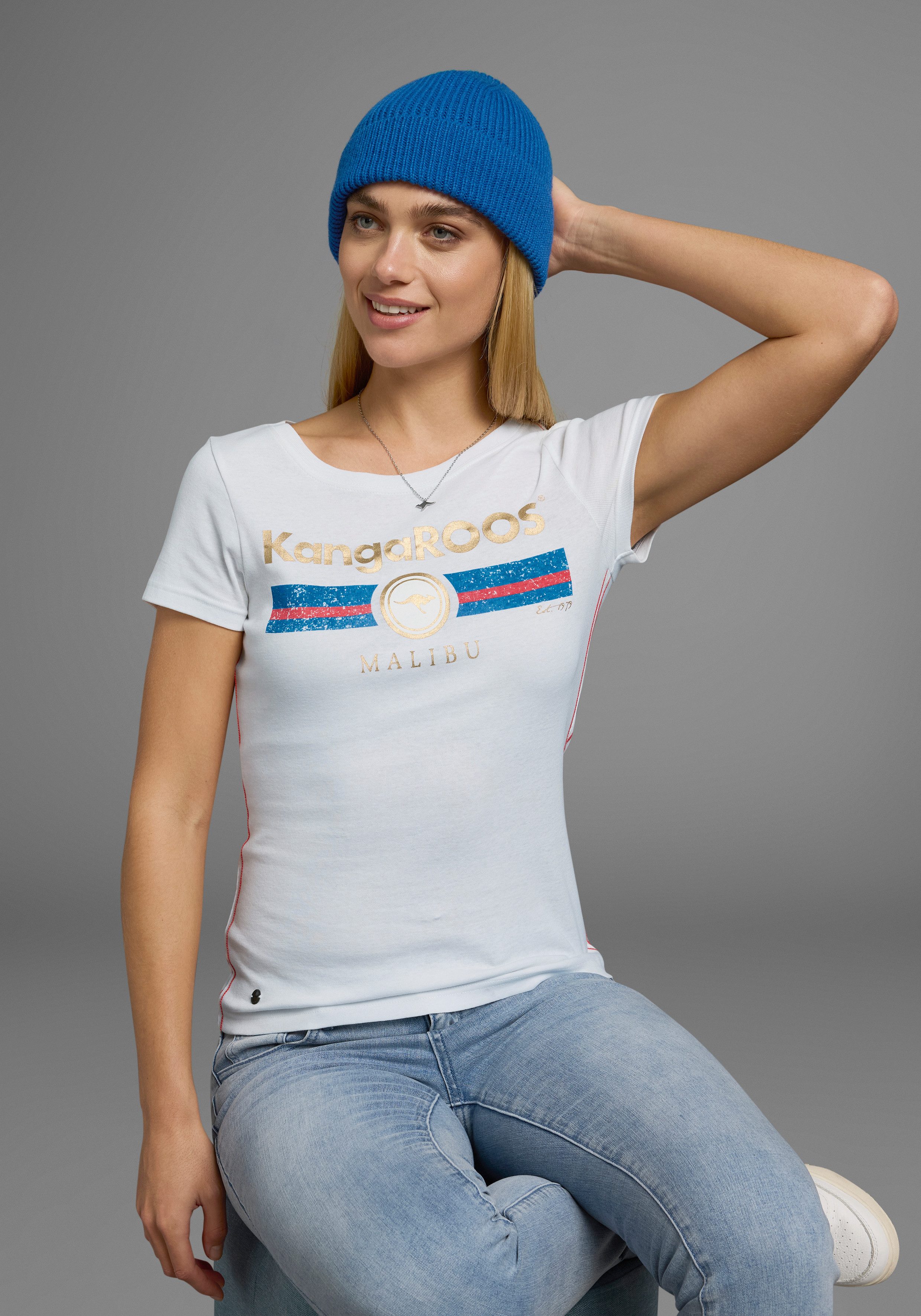 KangaROOS T-Shirt, Kurzarm, unifarben und bedruckt, Rundhalsausschnitt günstig online kaufen