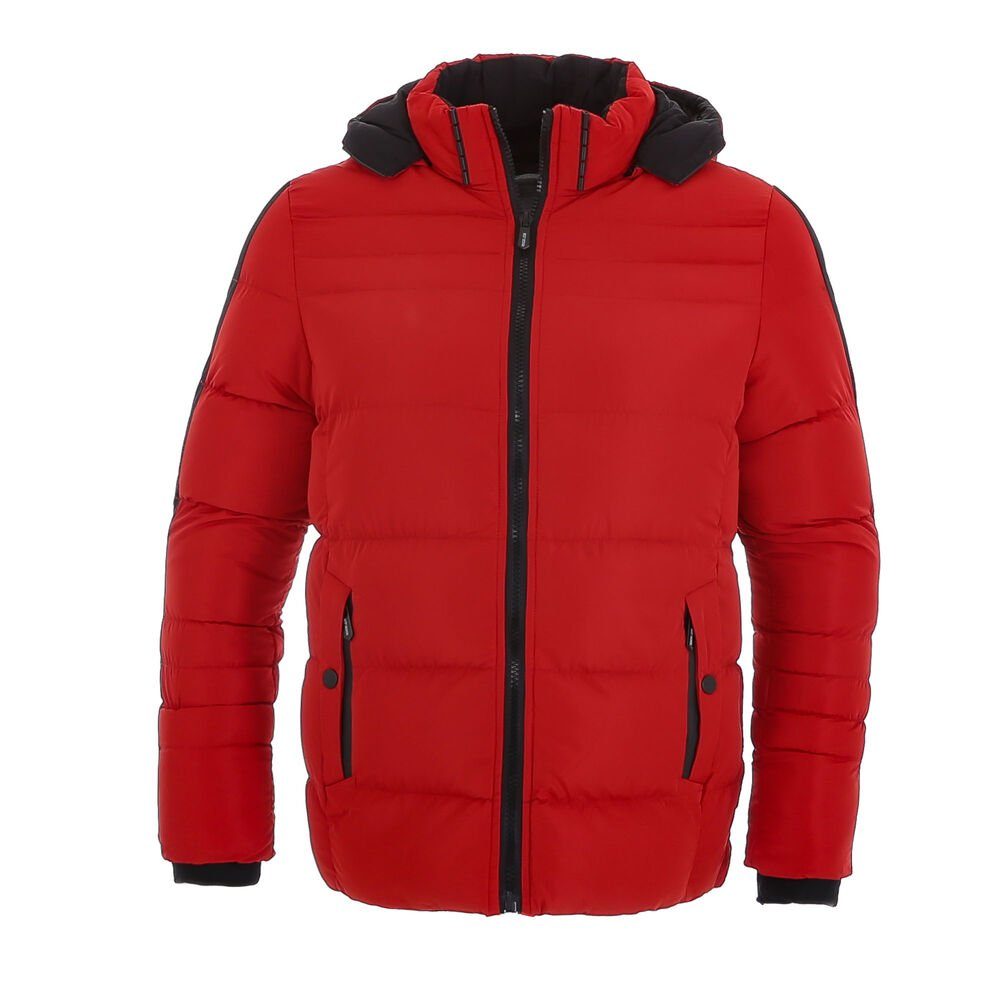 in Kapuze Herren (abnehmbar) Gefüttert Freizeit Steppjacke Ital-Design Jacke Rot