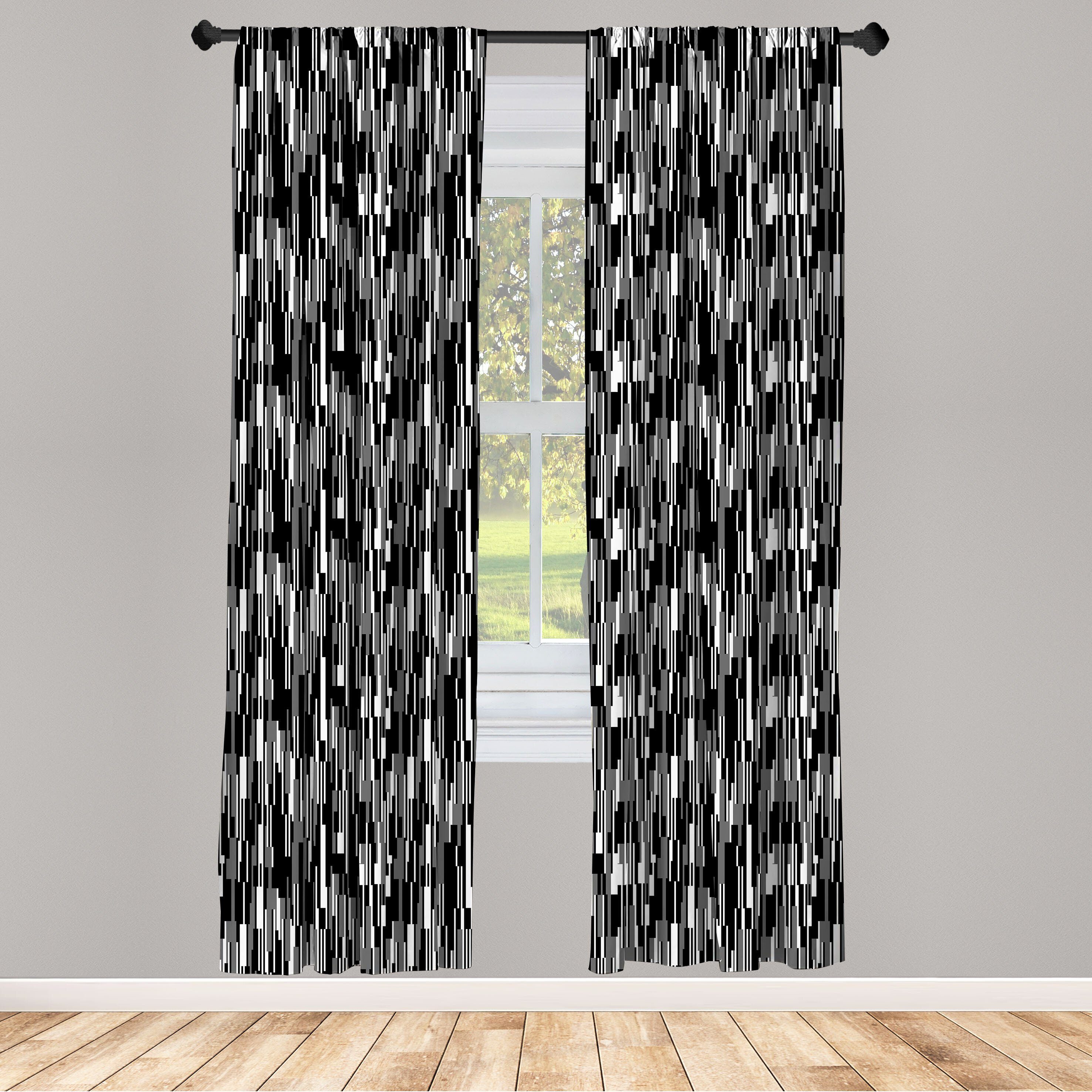 Gardine Vorhang für Wohnzimmer Schlafzimmer Dekor, Abakuhaus, Microfaser, Schwarz und weiß abstrakte Linien
