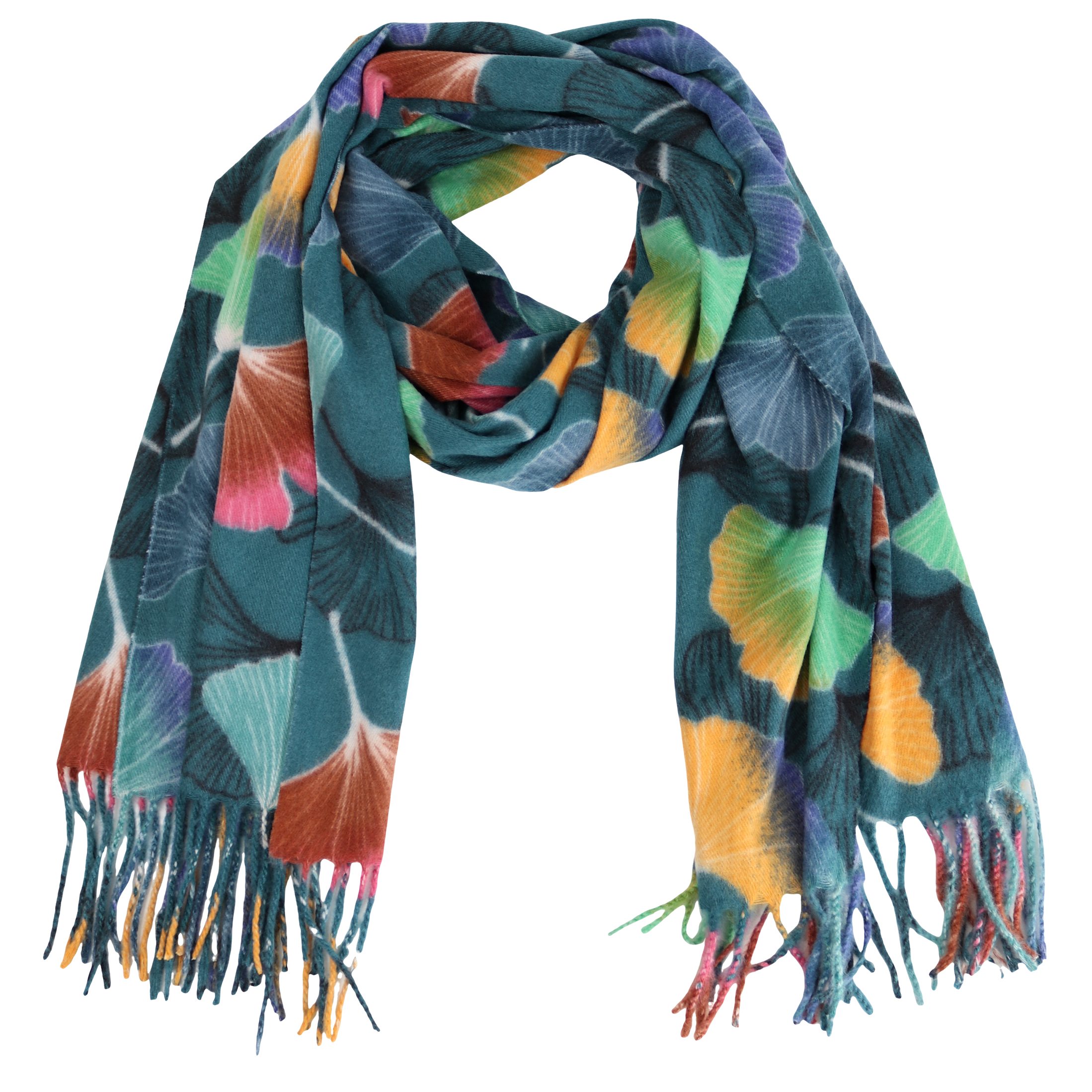 MIRROSI Modeschal weicher und warmer Schal Gingkoblatt mit Fransen, 70x180c günstig online kaufen