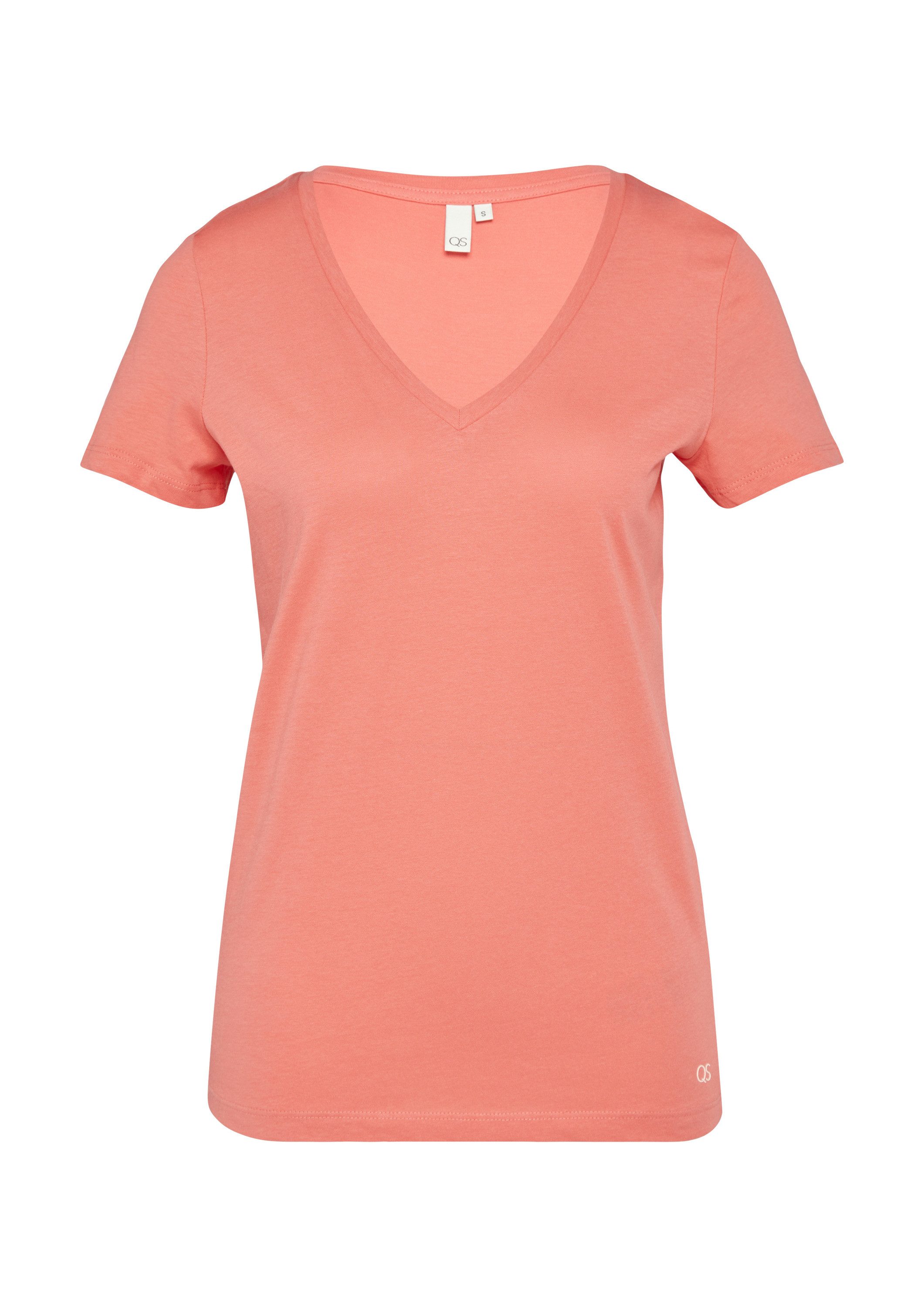 QS Kurzarmshirt T-Shirt Baumwollshirt mit V-Ausschnitt günstig online kaufen