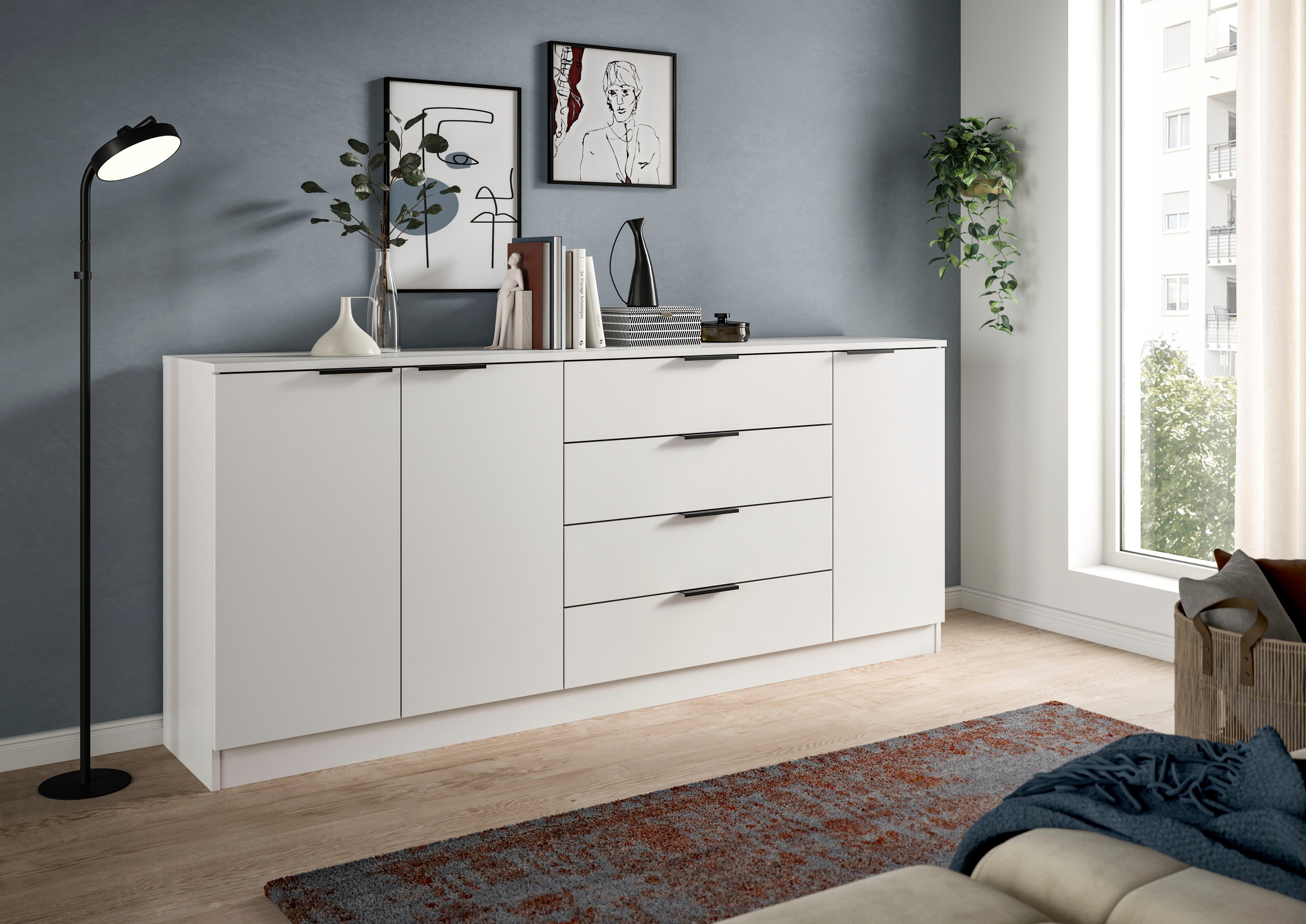 Home affaire Sideboard SKARDE, Breite 185 cm, 4 Schubkästen, 3 Türen, viel Stauraum (in verschiedenen Farben und Breiten erhältlich, individuell einsetzbar), Kommode, Anrichte, Schubkastenkommode, Schuhschrank, Schrank
