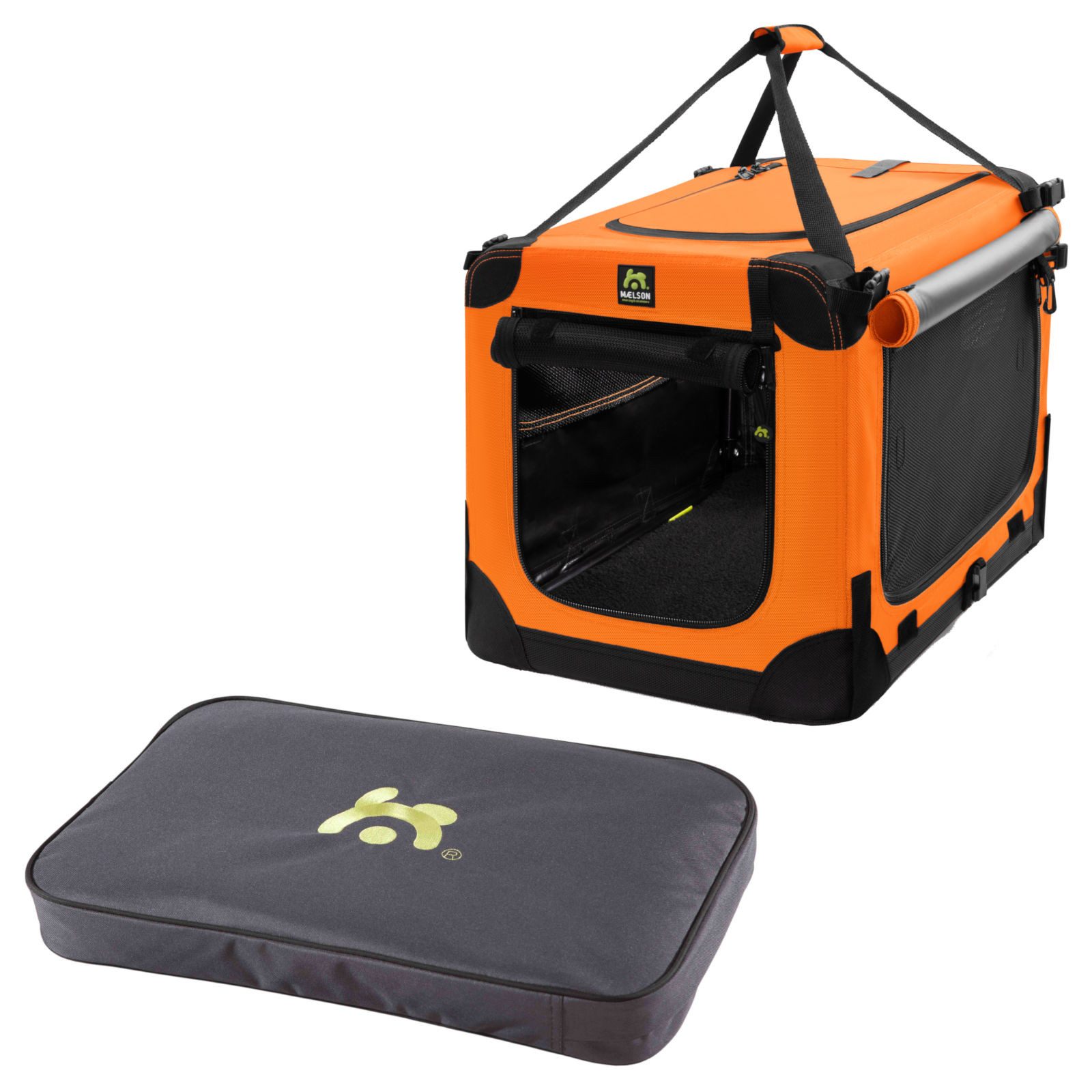 MAELSON Tiertransportbox Soft Kennel Neon Orange + Lounge Mat, Transportbox mit Matratze für...