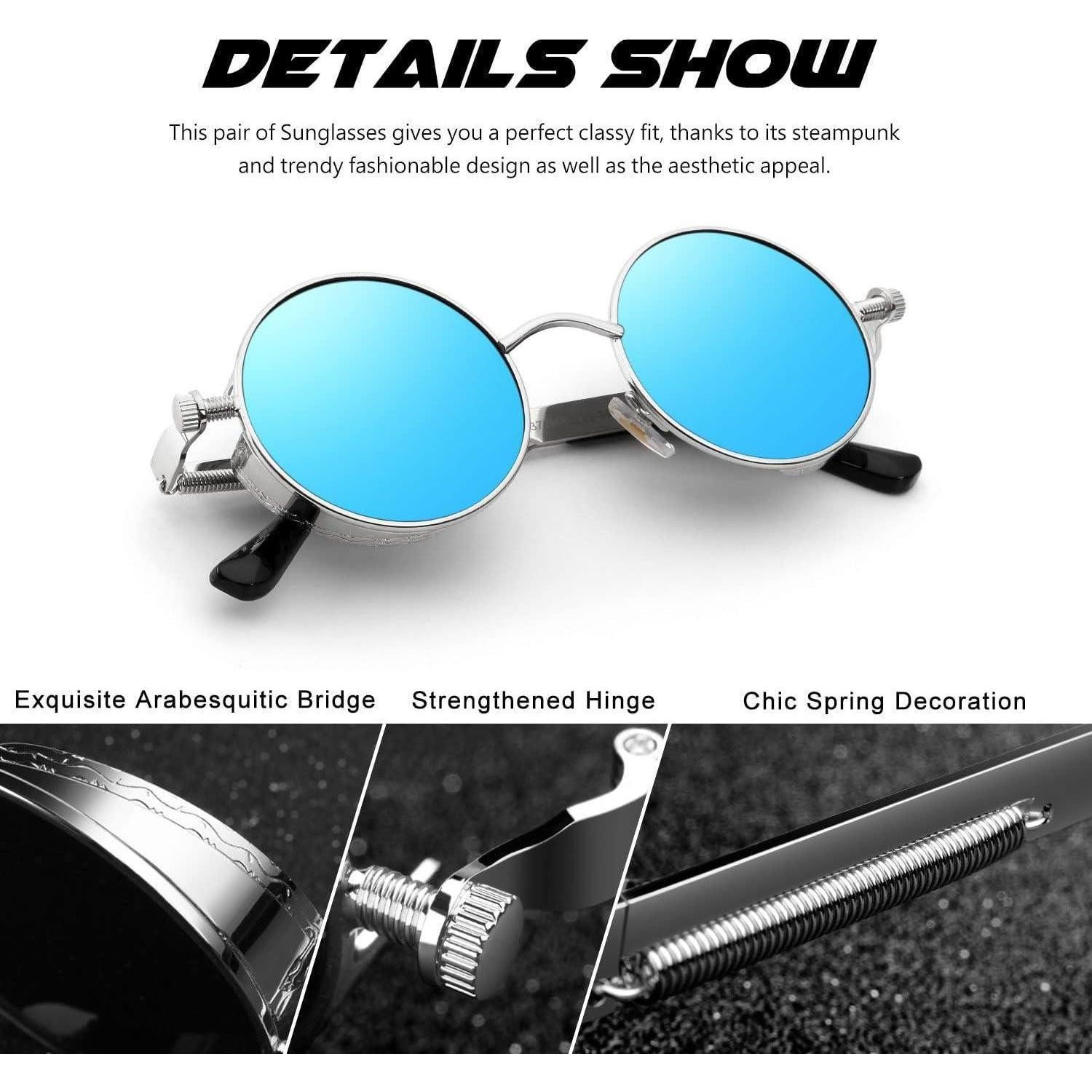 LuxusKollektion Retrosonnenbrille Sonnenbrille Rund Polarisiert 1.4 Silber Verspiegelte Blau