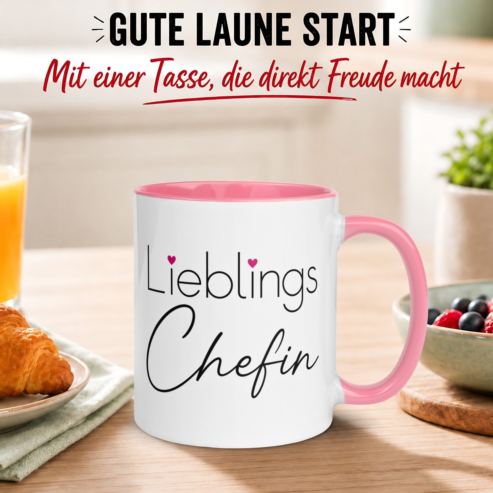 Momentals Tasse Chefin – „Lieblingschefin mit Herz“ – Geschenk Becher Beste Chefin, Gratis Versand · Links-&Rechtshänder · Spülmaschinenfest