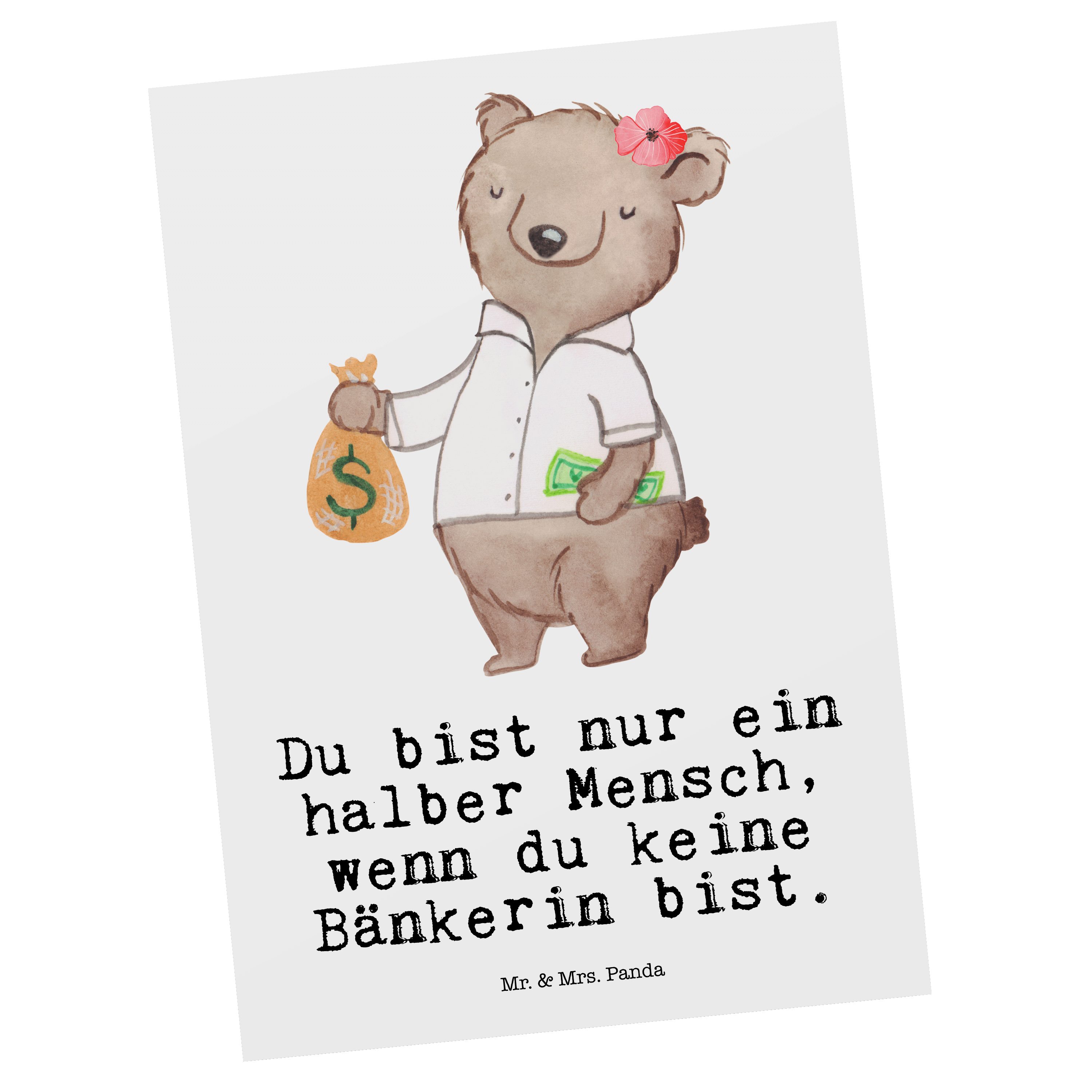 Mr. & Mrs. Panda Postkarte Bänkerin mit Herz - Weiß - Geschenk, Bankberaterin Ausbildung, Schenk