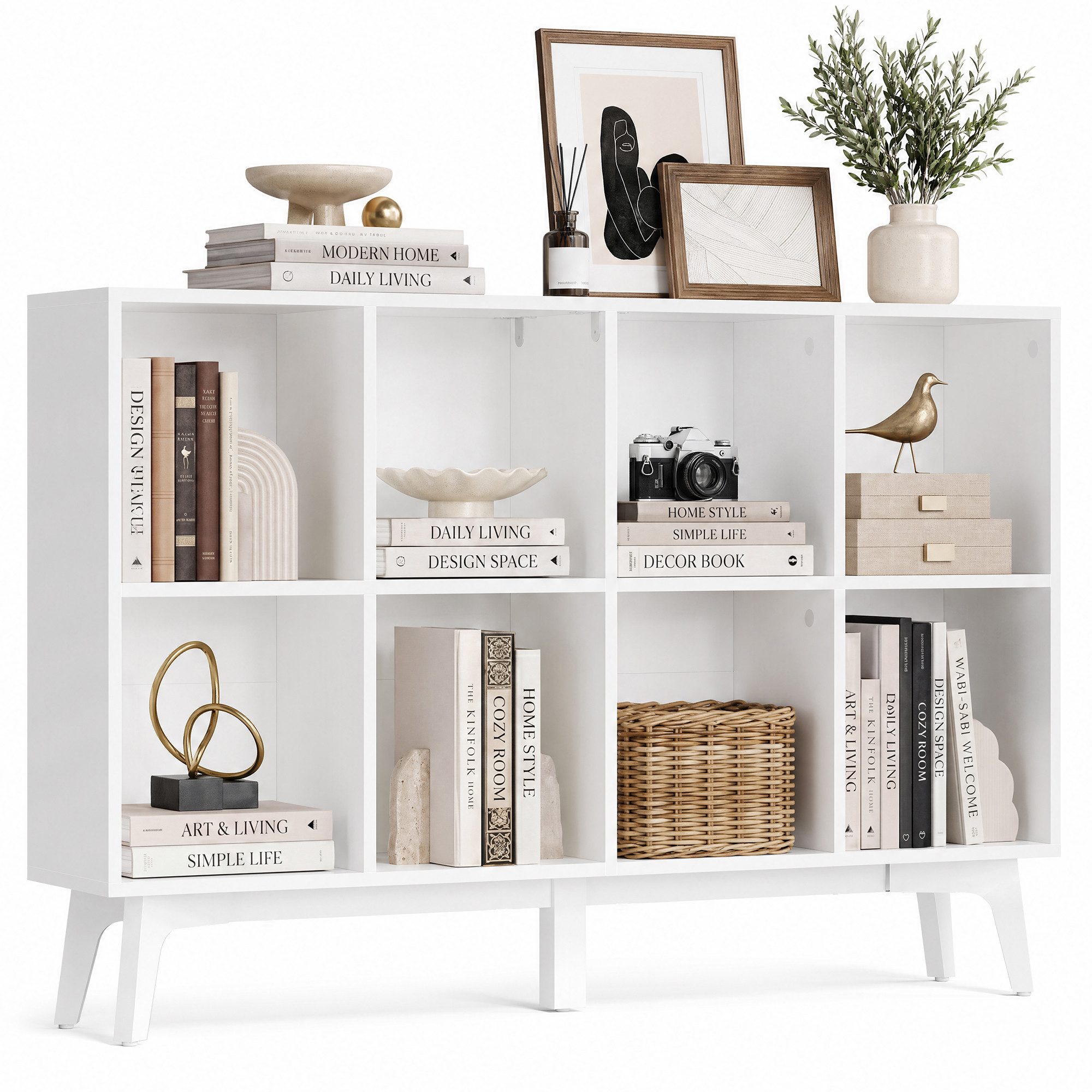 VASAGLE Bücherregal Standregal, 8 Fächer, 24 x 119,6 x 77 cm, für Wohnzimmer, Würfelregal, Aufbewahrungsregal