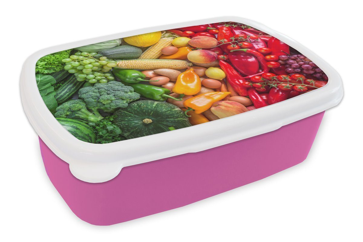 Brotdose Regenbogen, - Mädchen, rosa MuchoWow Lunchbox Kunststoff Kinder, Kunststoff, Gemüse - Obst Snackbox, Brotbox für (2-tlg), Erwachsene,