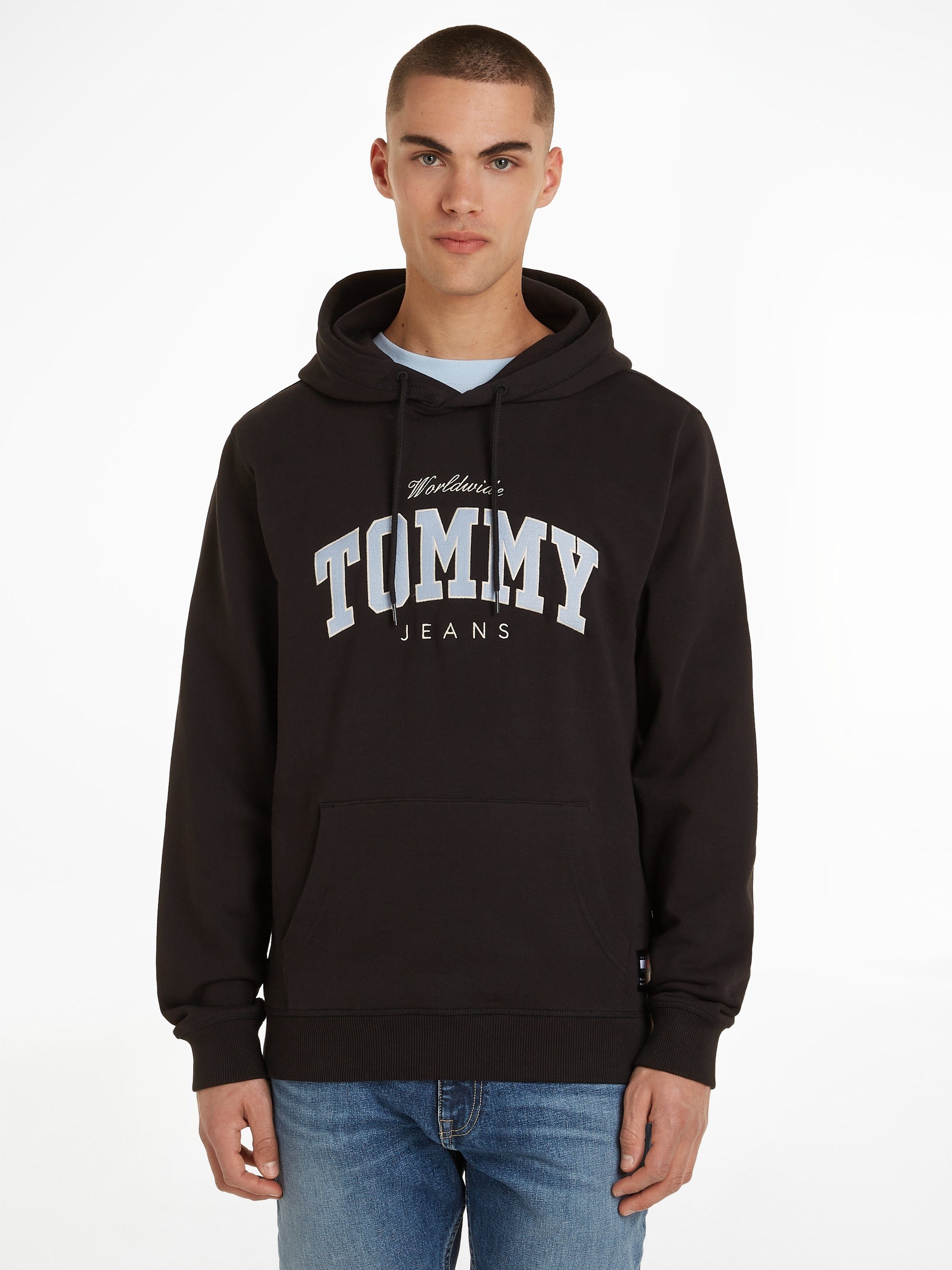 Tommy Jeans Kapuzensweatshirt TJM Kordel VARSITY mit NY HOODIE REG Black