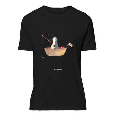 Mr. & Mrs. Panda T-Shirt Pinguin Angelboot - Schwarz - Geschenk, Angeln, T-Shirt mit Spruch, M (1-tlg)