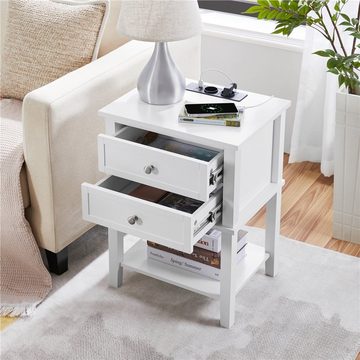 Yaheetech Nachttisch, Nachtschrank mit Steckdose & USB-Anschlüsse Beistelltisch, Weiß