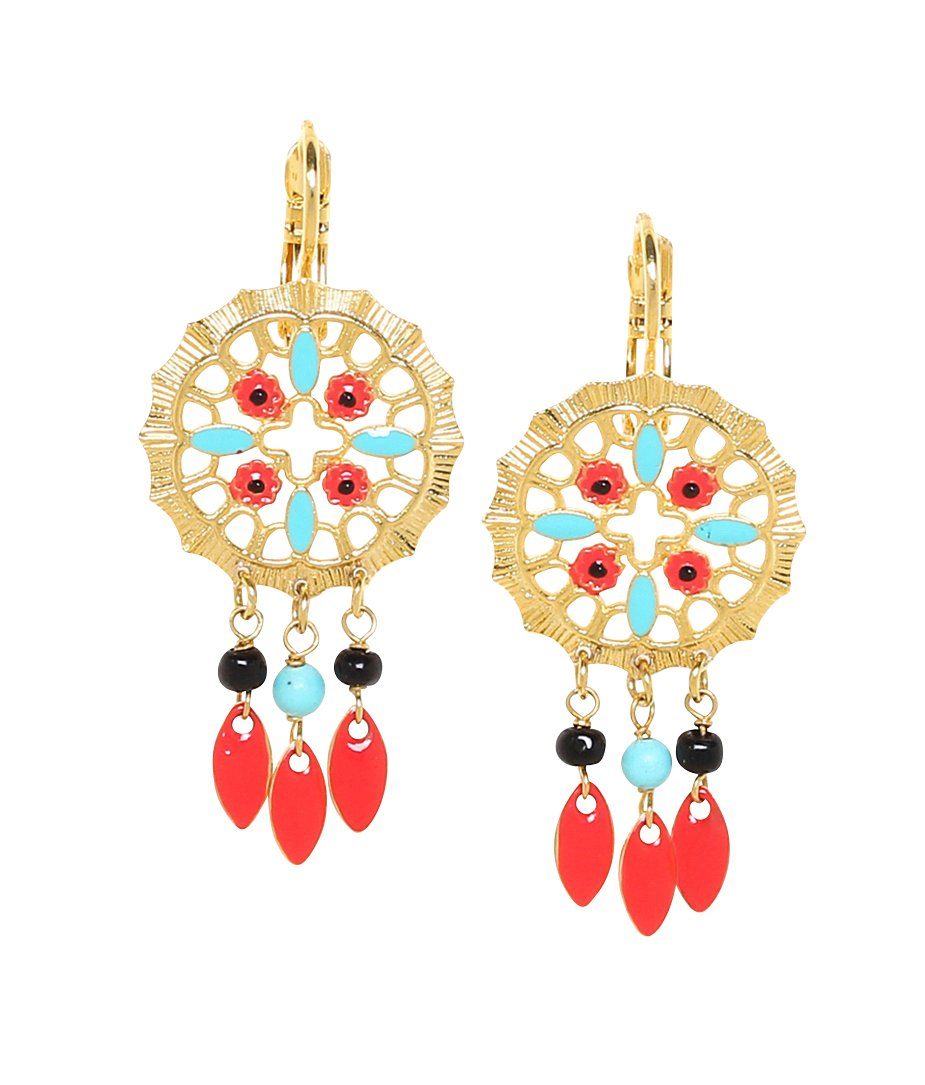 Mugello Paar Ohrhänger Lolita Ohrringe Hippie-Stil Boho trendig Ibiza-Trend, Handarbeit aus Frankreich, Messing mit 18K-Vergoldung (750er-Gold)